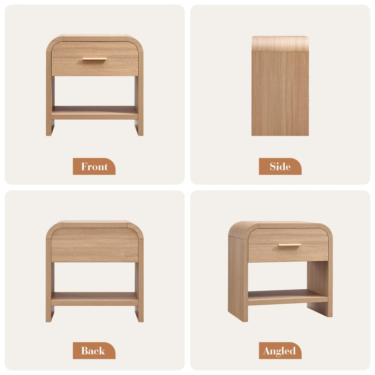 Vintagearth Nightstand 24" Tall Modern Curved Bedside Table - Canva Home