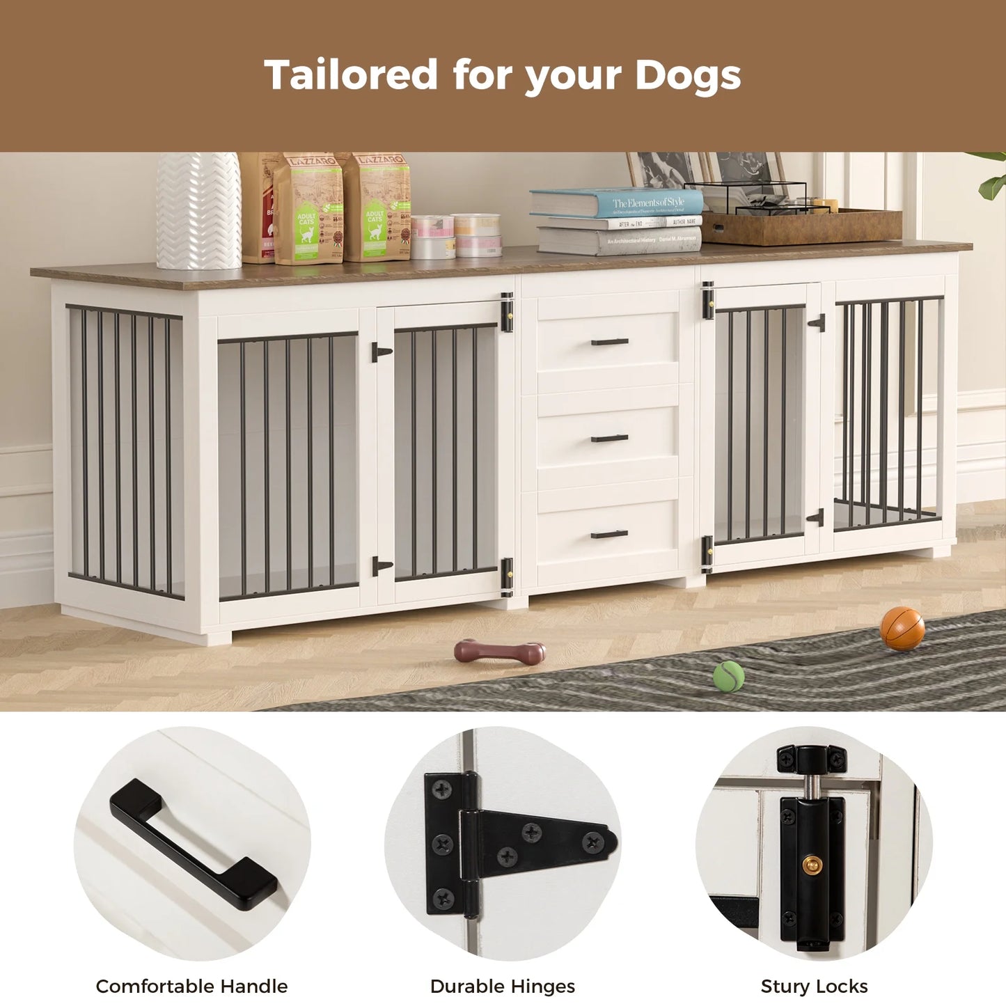 94.5" Holt Double Dog Crate Furniture For 2 Dogs