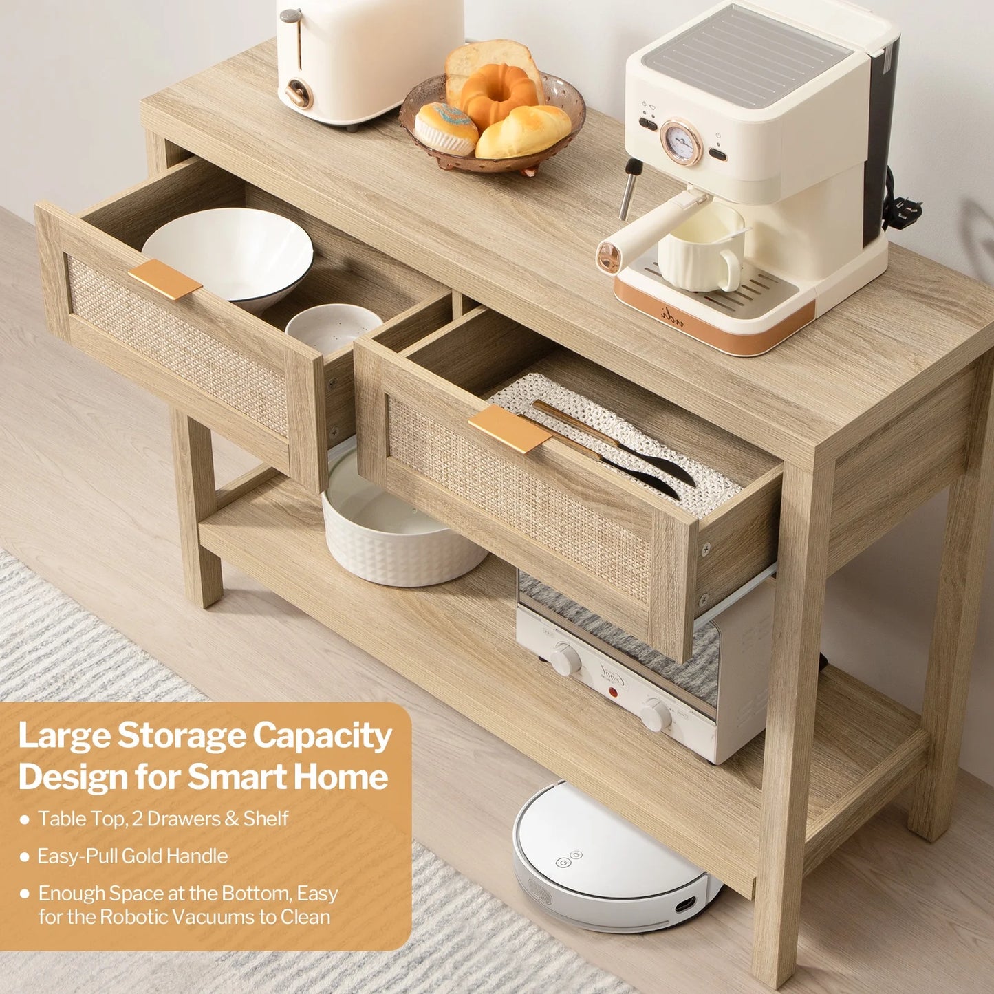 Zaki Rattan Narrow Entryway Table With Storage