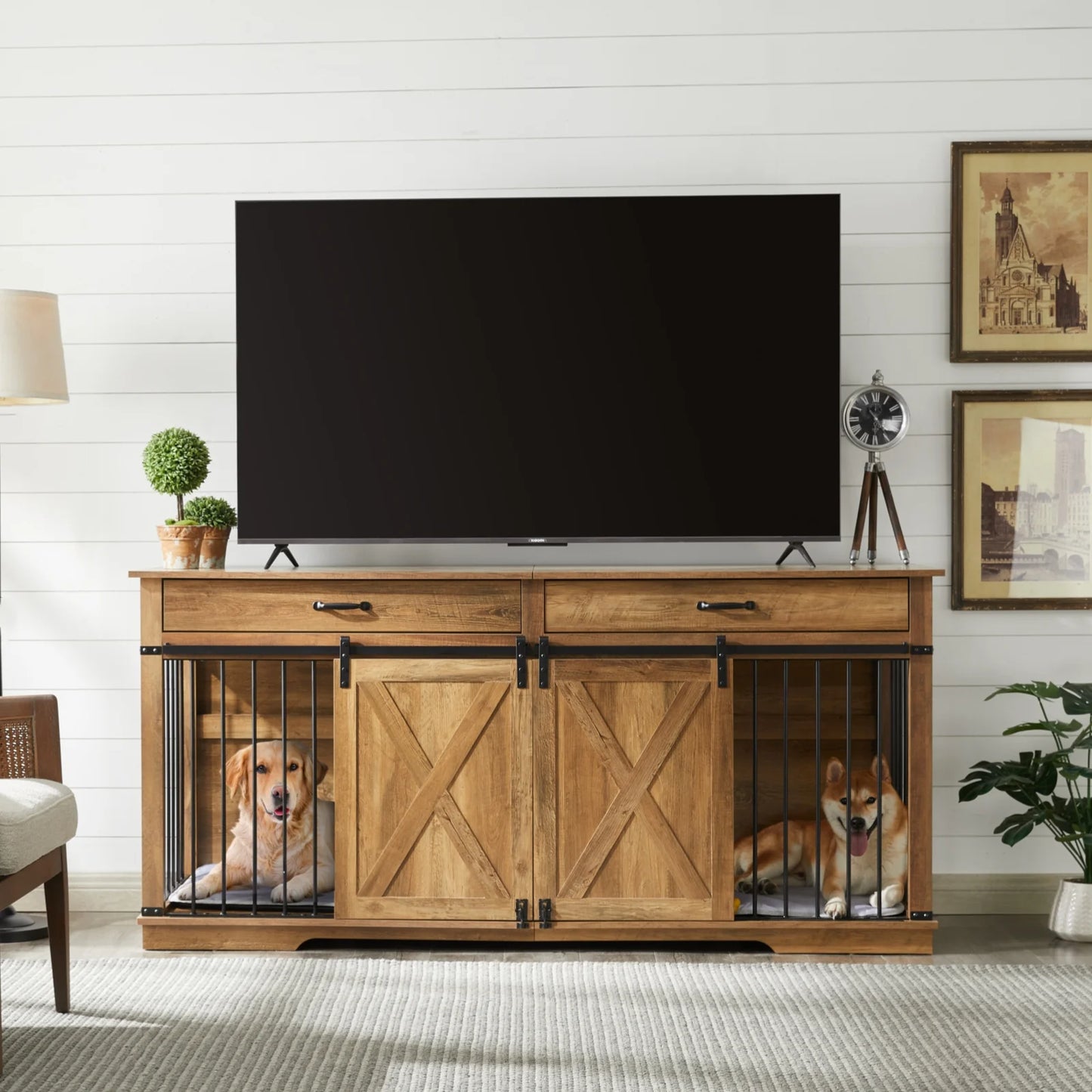 72.5" Walsh Double Dog Crate Furniture For 2 Dogs
