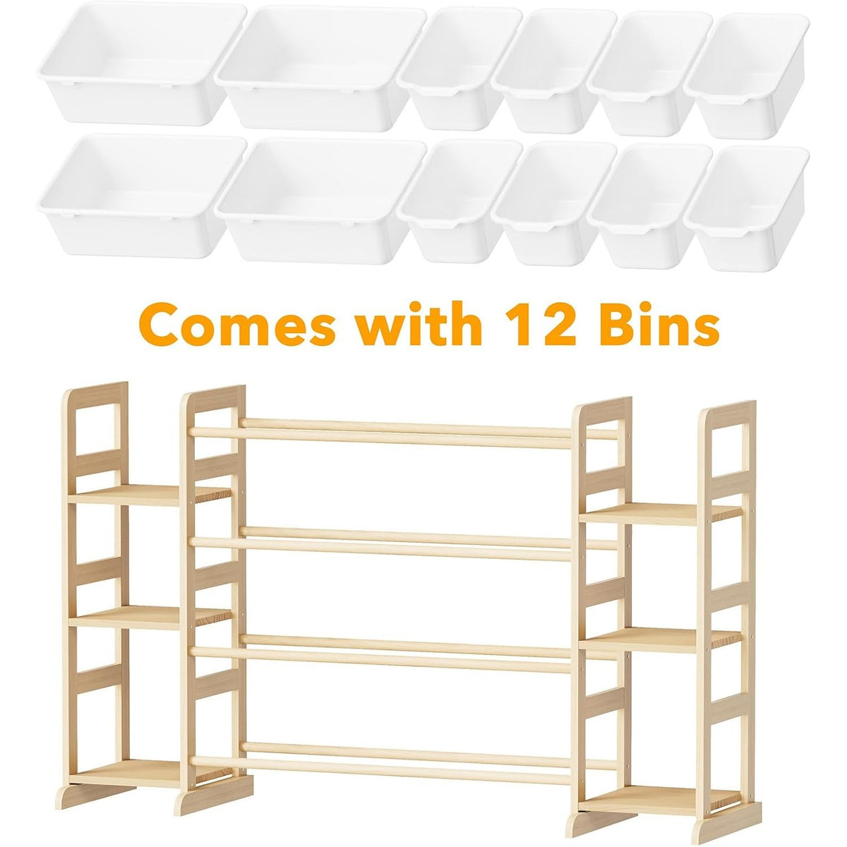 Rosabel Kids Toy Storage Organizer with 12 Bins & Side Bookshelves