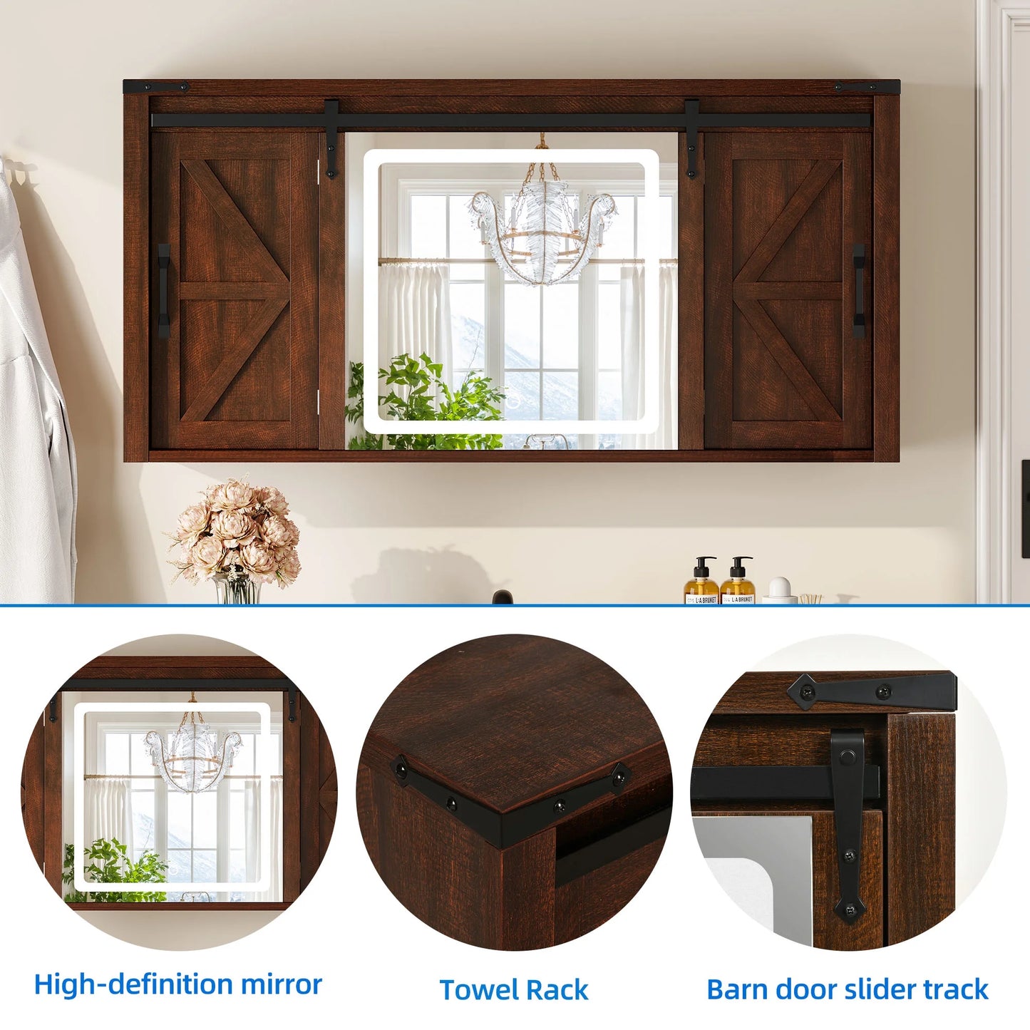 Farmhouse Wall Mount Lighted Medicine Cabinet