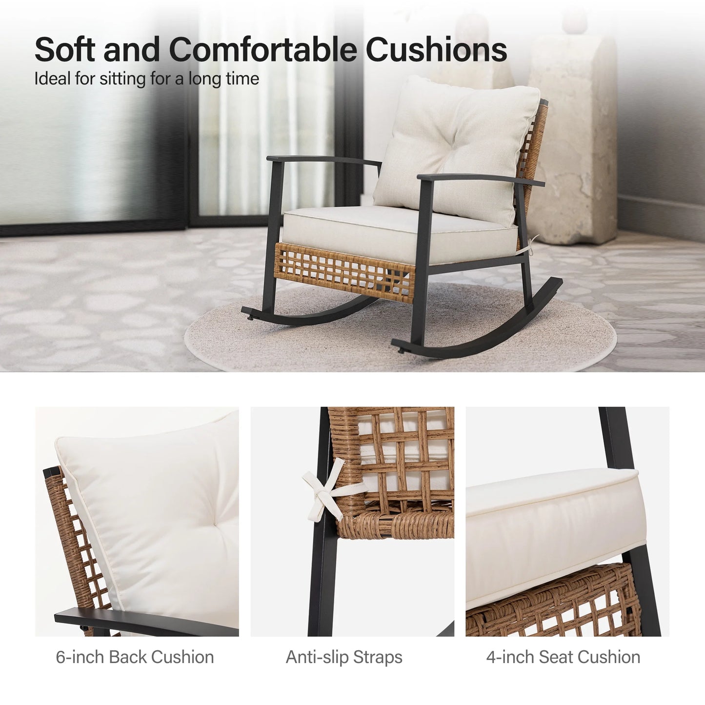 Rattan Modern Cushioned Rocking Armchair