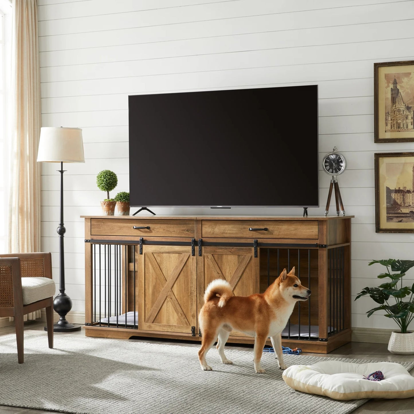 72.5" Walsh Double Dog Crate Furniture For 2 Dogs