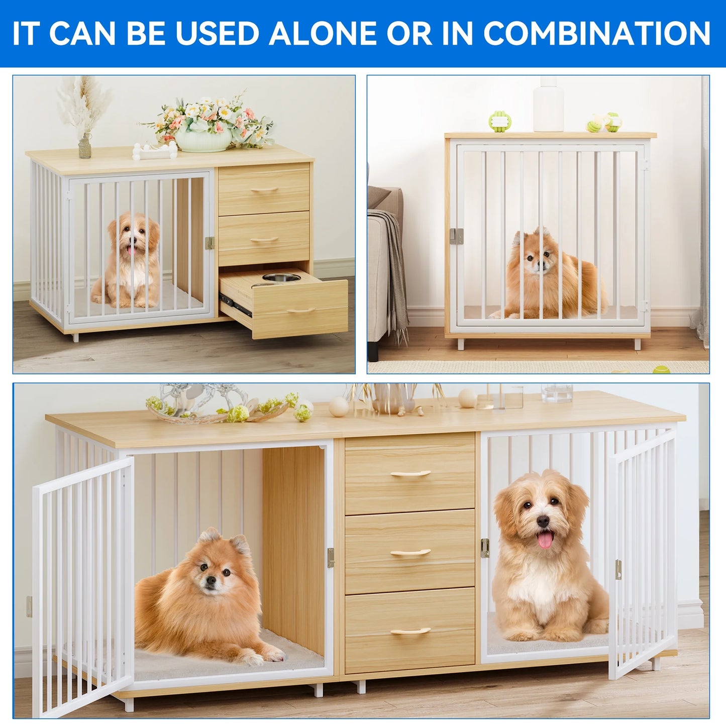 74.4" Koch Double Dog Crate Furniture For 2 Dogs