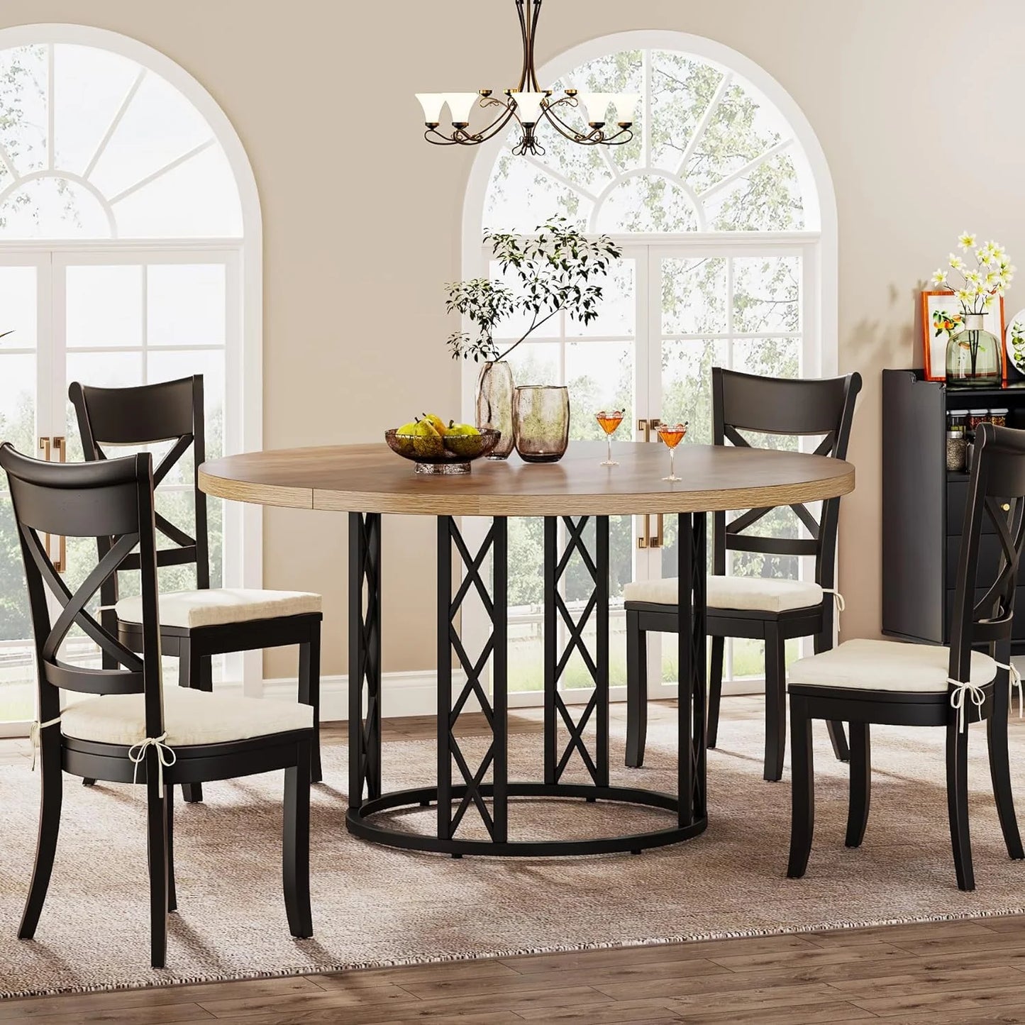 Cerys Round Rustic Farmhouse Dining Table For 4