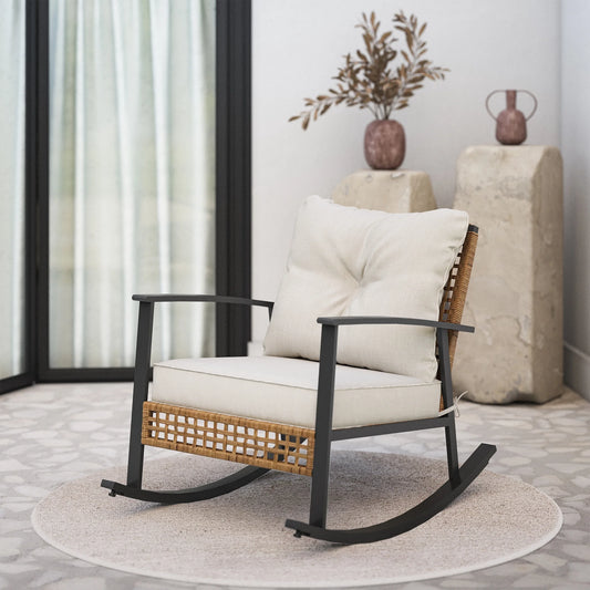 Rattan Modern Cushioned Rocking Armchair