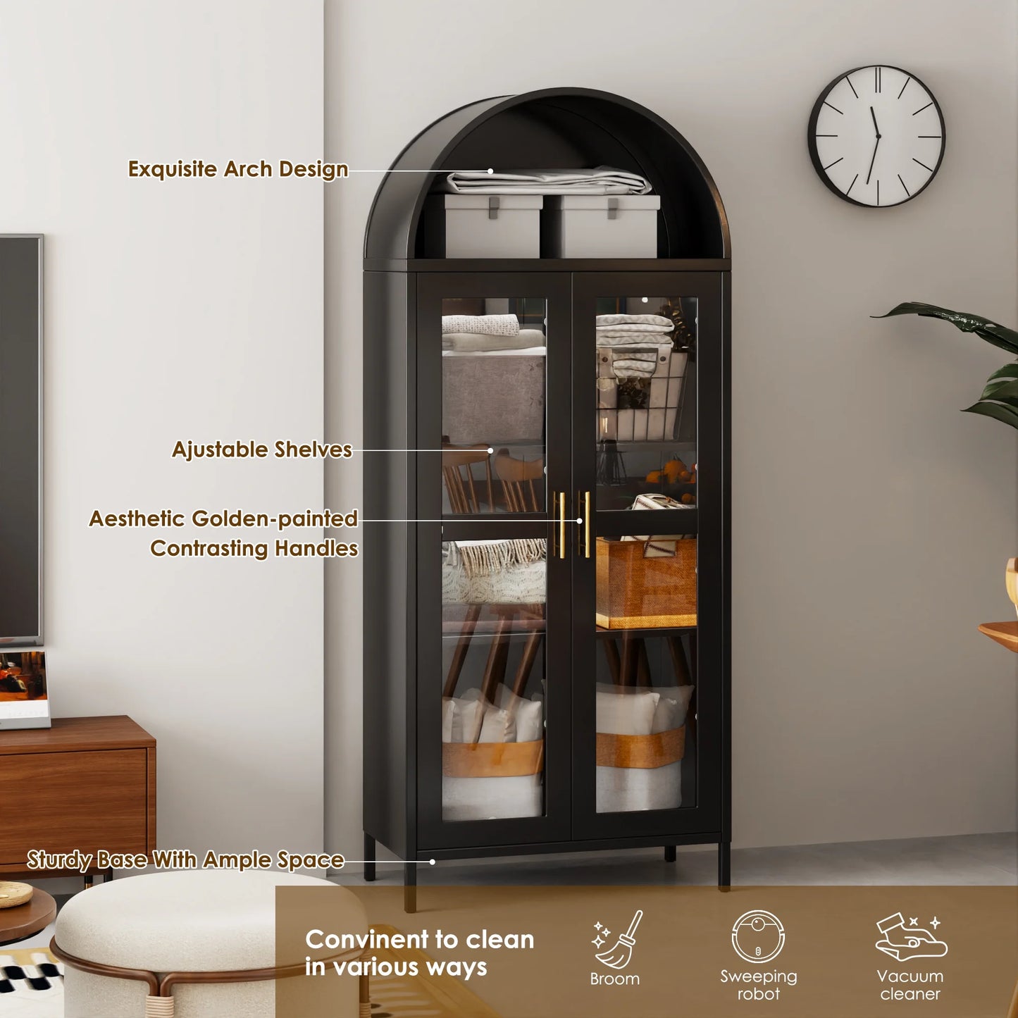 Halle Black Arched Storage Display Cabinet