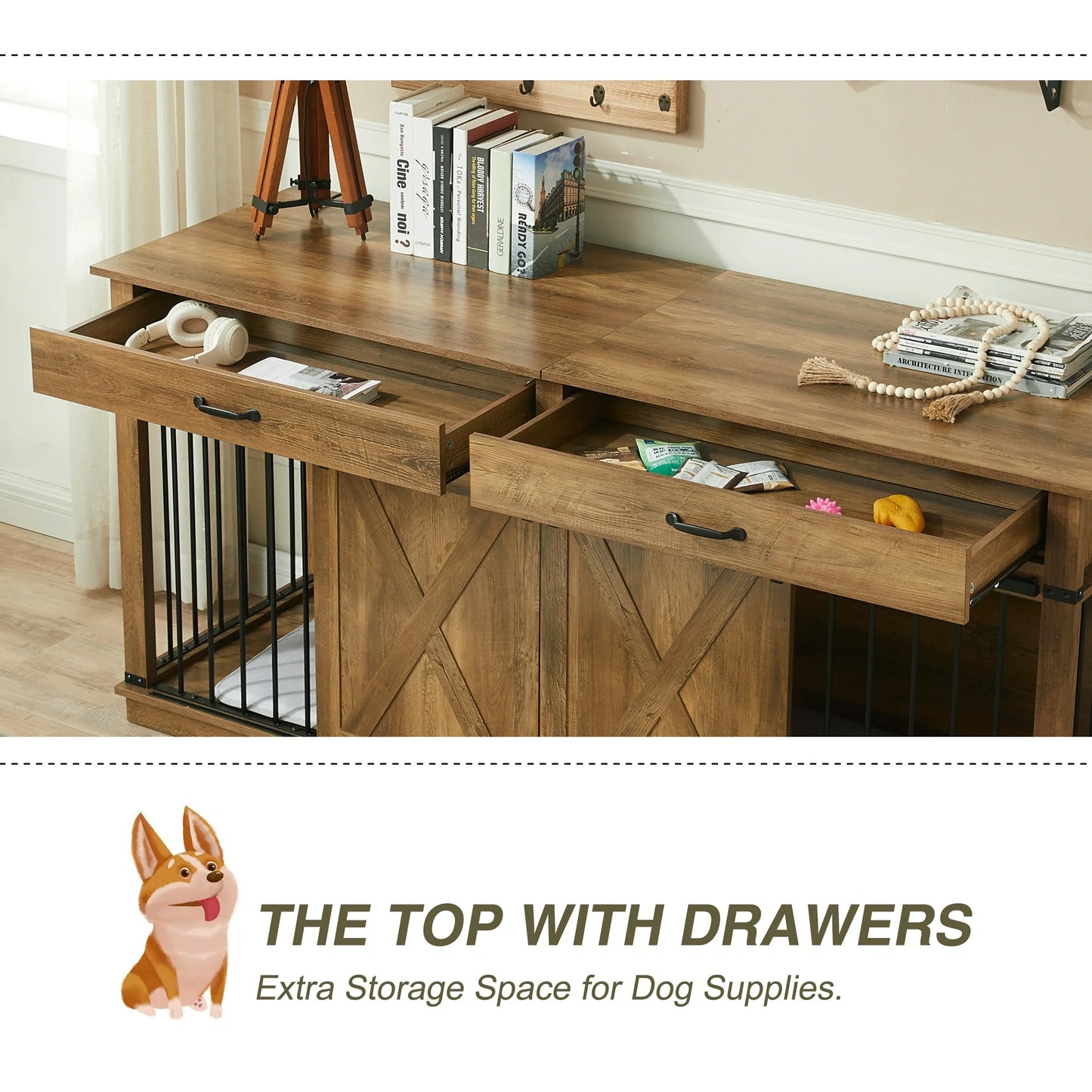 72.5" Walsh Double Dog Crate Furniture For 2 Dogs