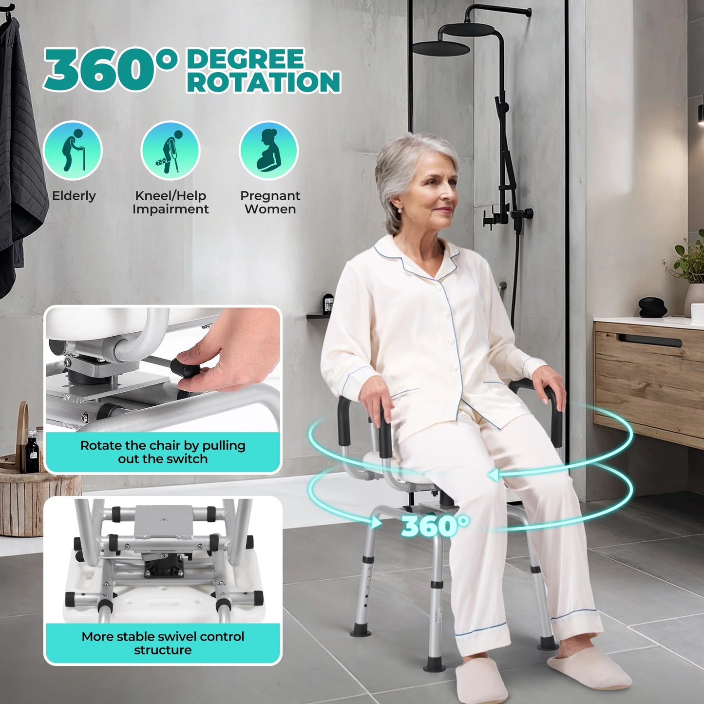 Elderly Swivel Shower Chair With Arms