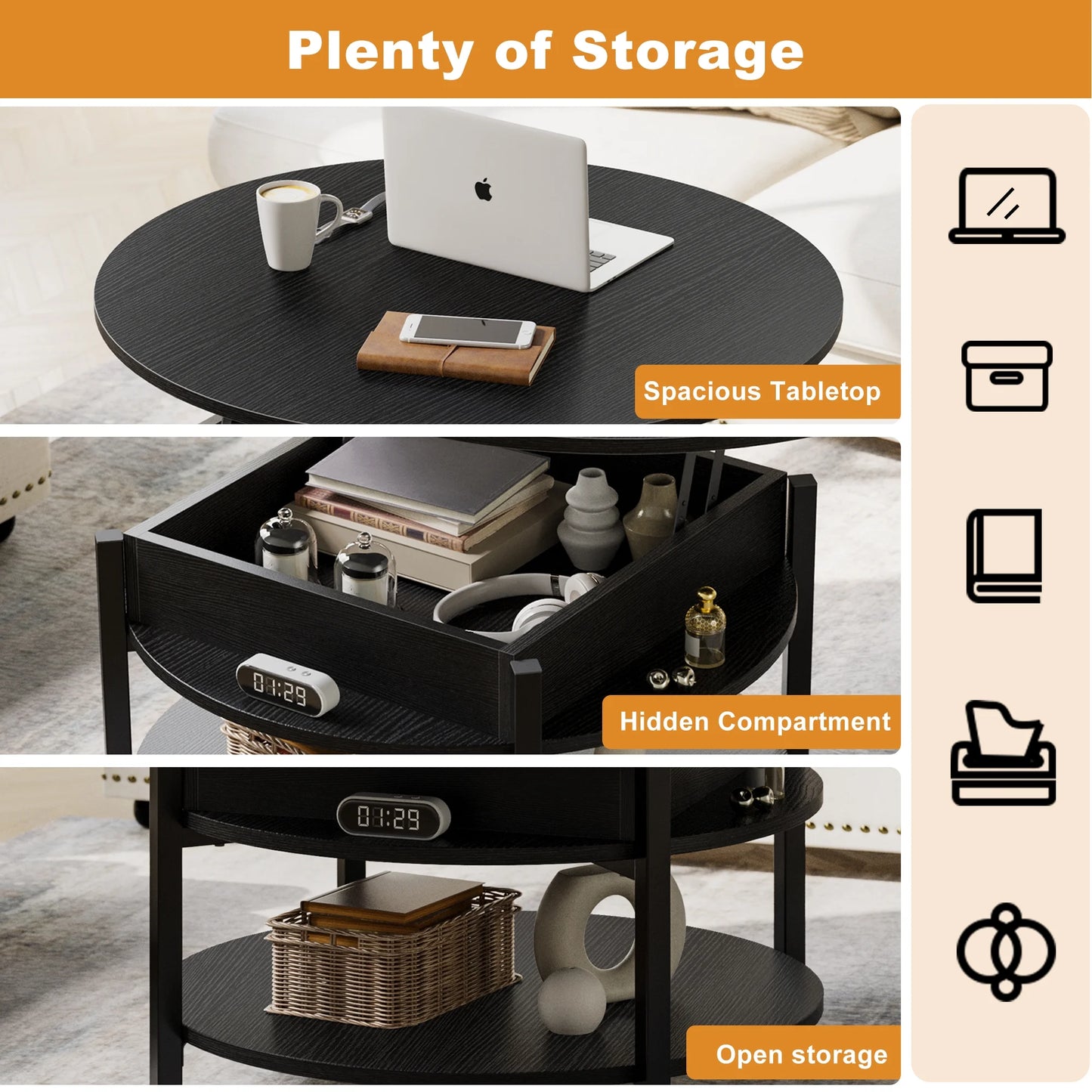 Jerry Round Modern Lift Top Coffee Table