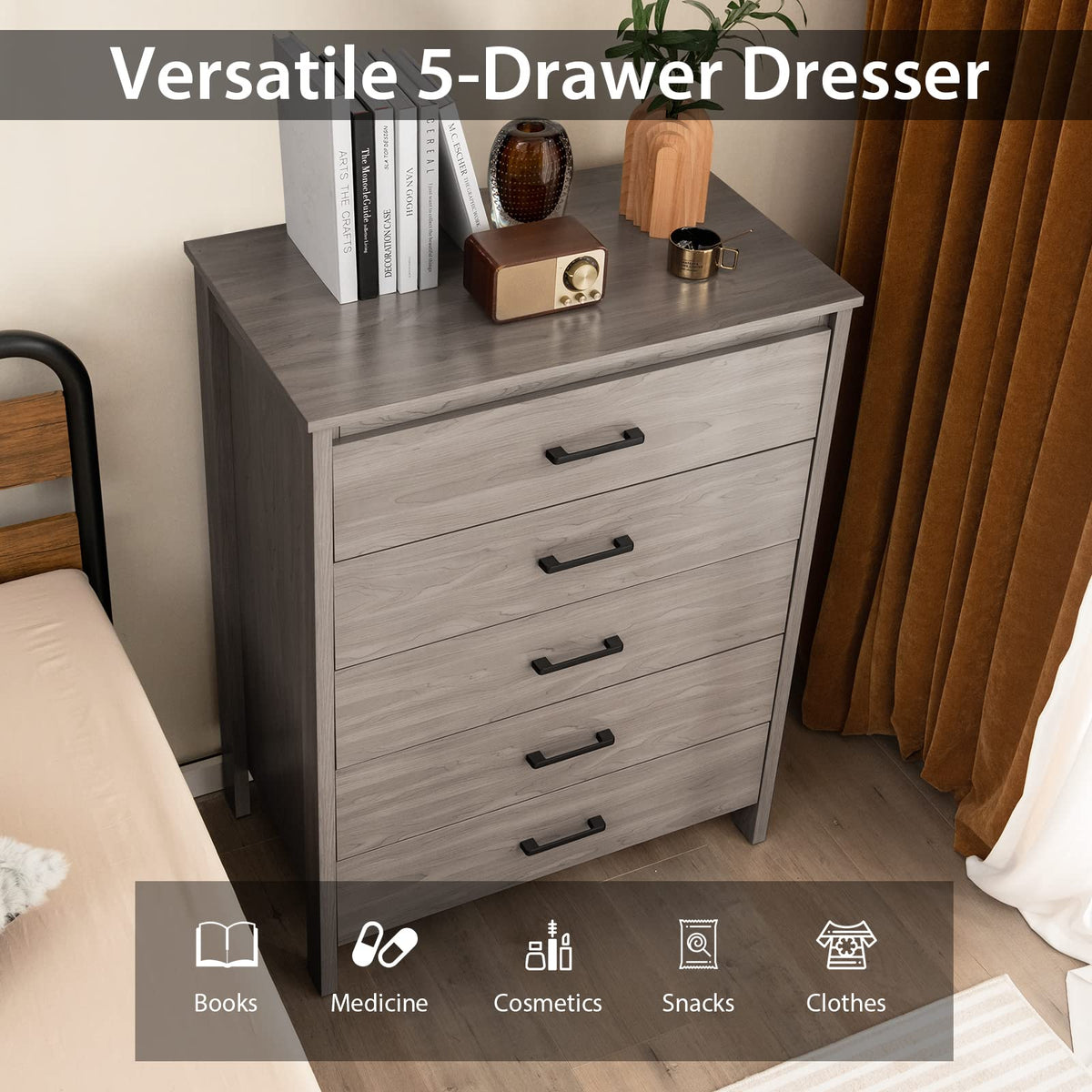 Sabine 5-Drawer Wide Chest Dresser