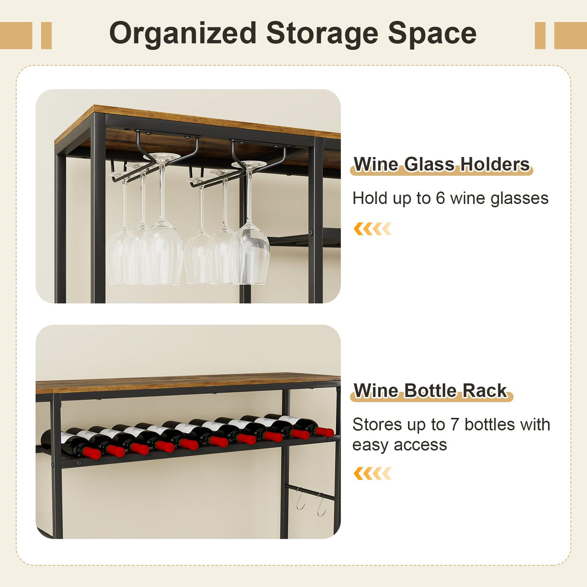 Beatrice LED Wine Bar Cabinet with Glass Rack and Charging Station