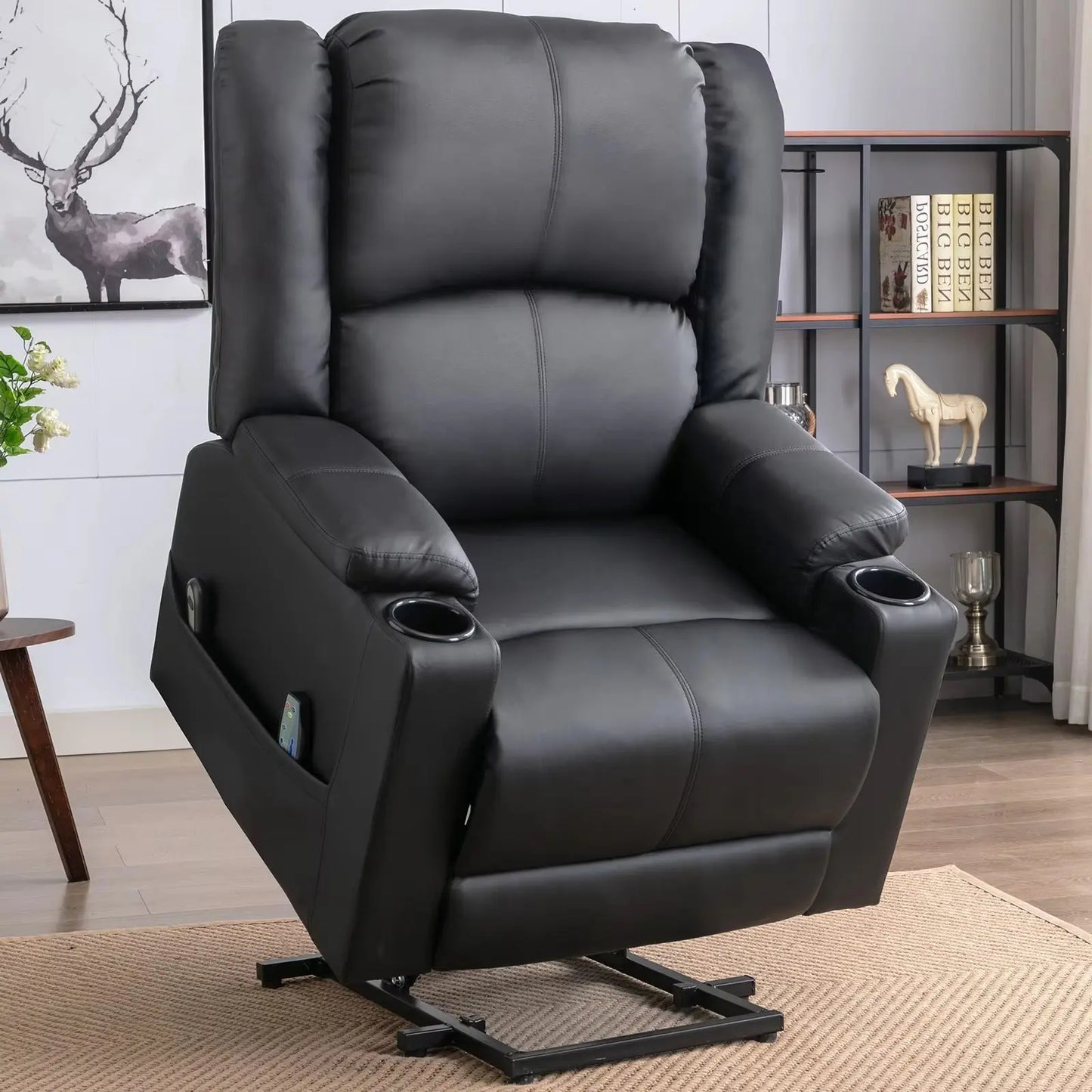 Single Seater Manual Air Leather Recliner with Built-In Cup Holder and Side Pocket Canva Home