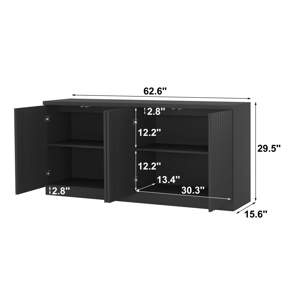 Black fluted buffet sideboard with 4 doors