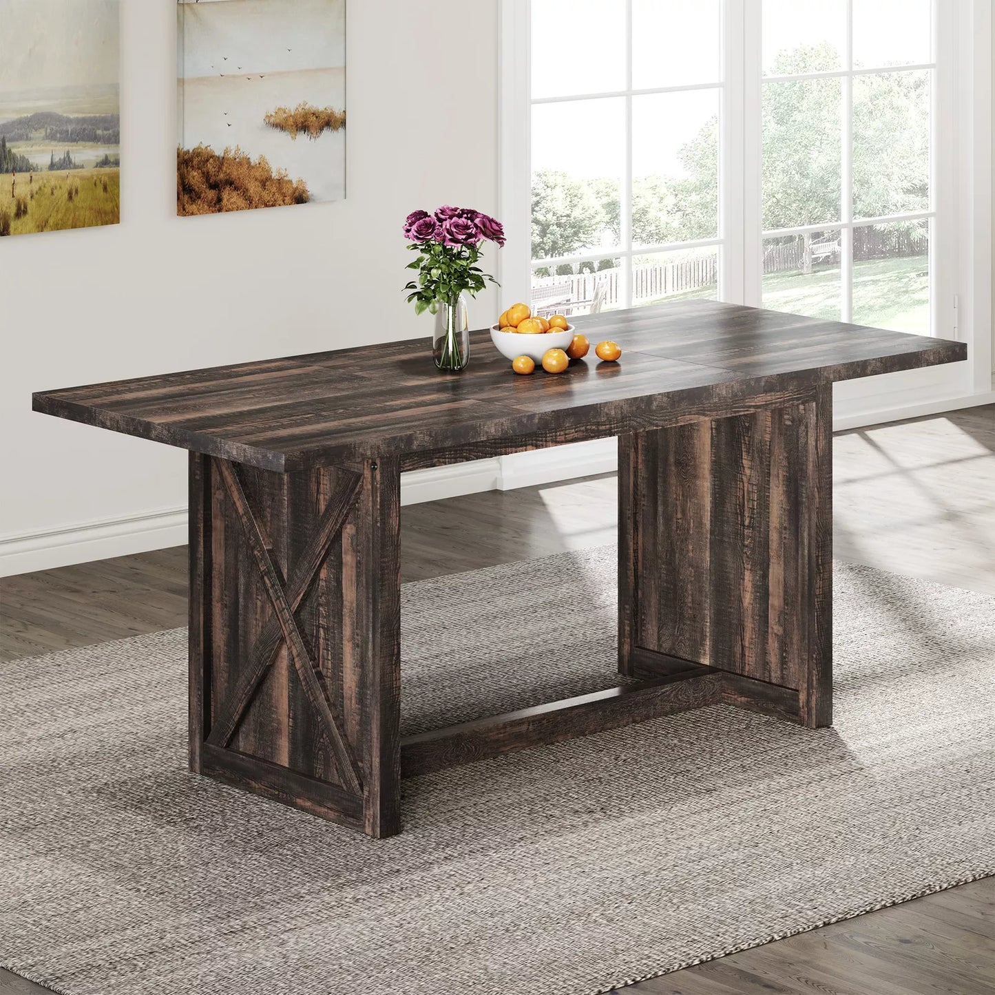 Leon Rustic Farmhouse Dining Table For 6