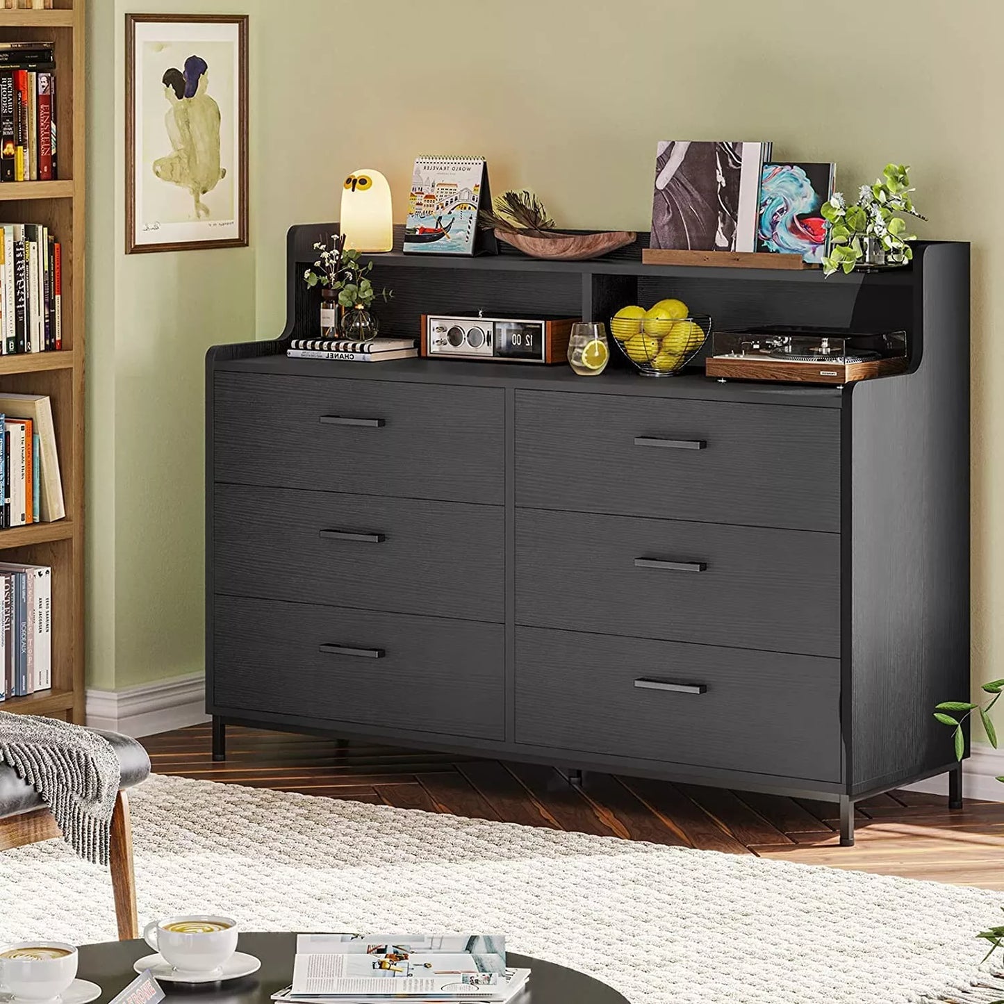 Elif Modern Black 6 Drawer Chest Dresser