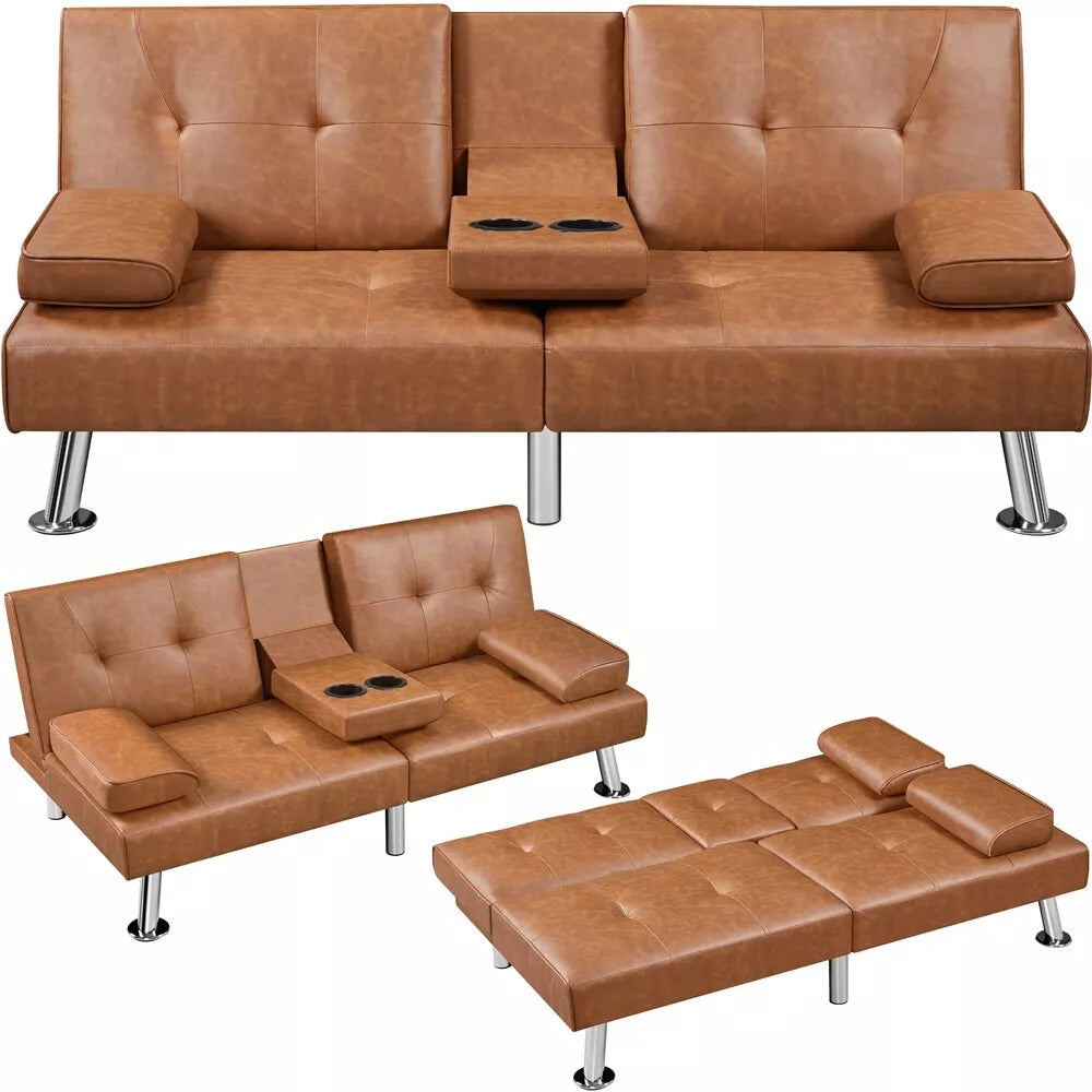 Faux Leather Futon Sofa Bed