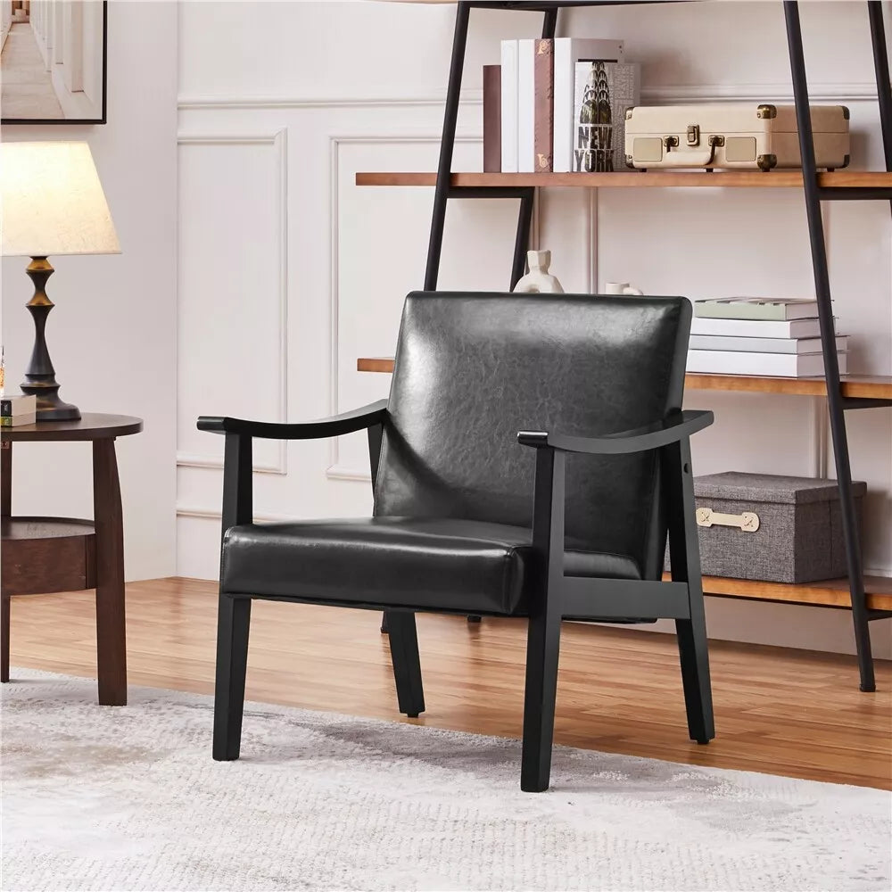 Nia Leather Mid Century Accent Armchair