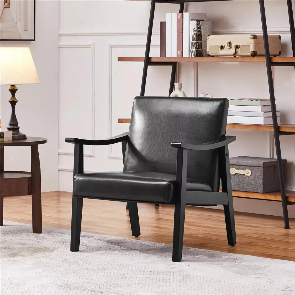 Nia Leather Mid Century Accent Armchair Canva Home