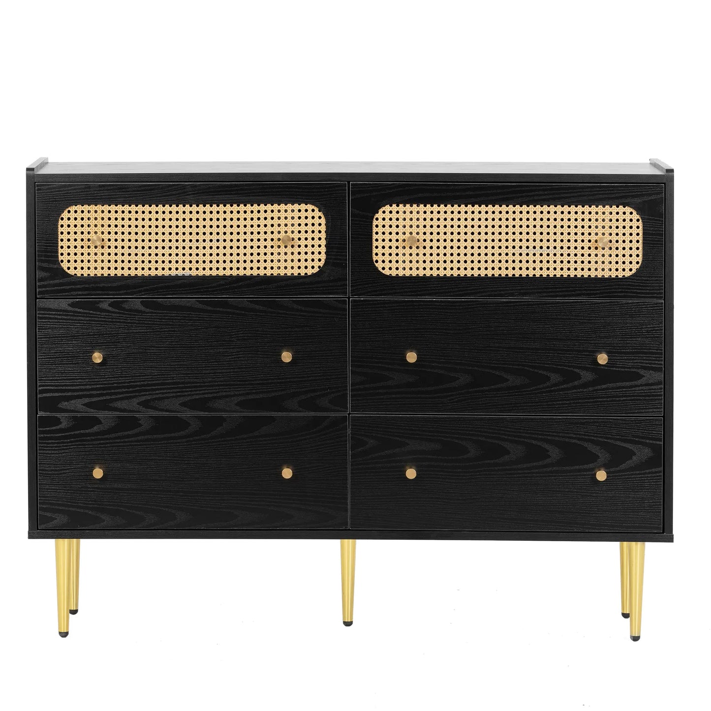 Ela Rattan Black 6 Drawer Chest Dresser