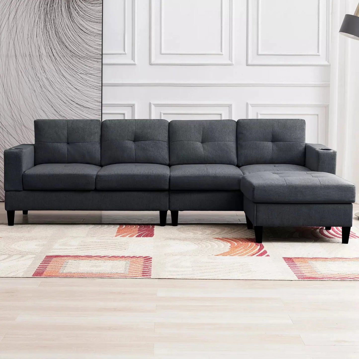 Convertible Linen L Shaped Sectional Couch Canva Home