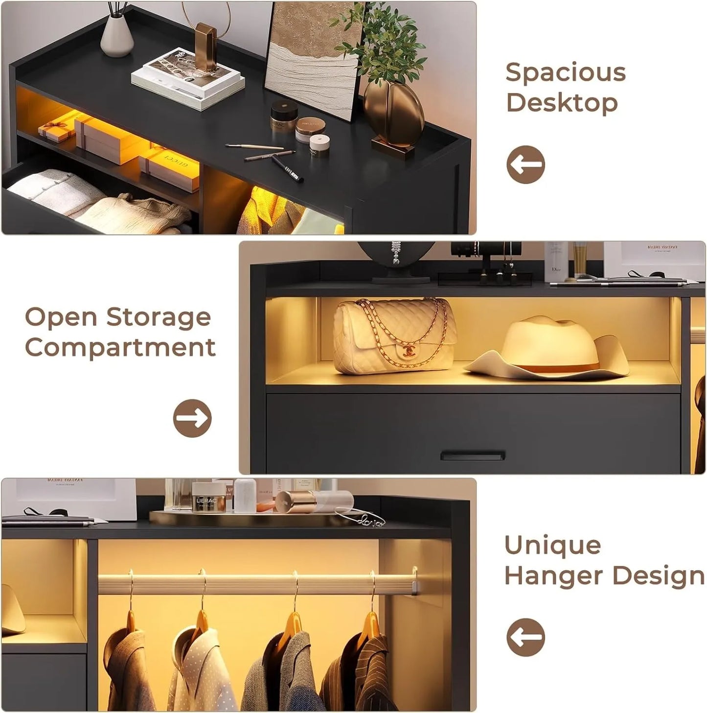 LED Black Modern 4 Drawer Chest Dresser