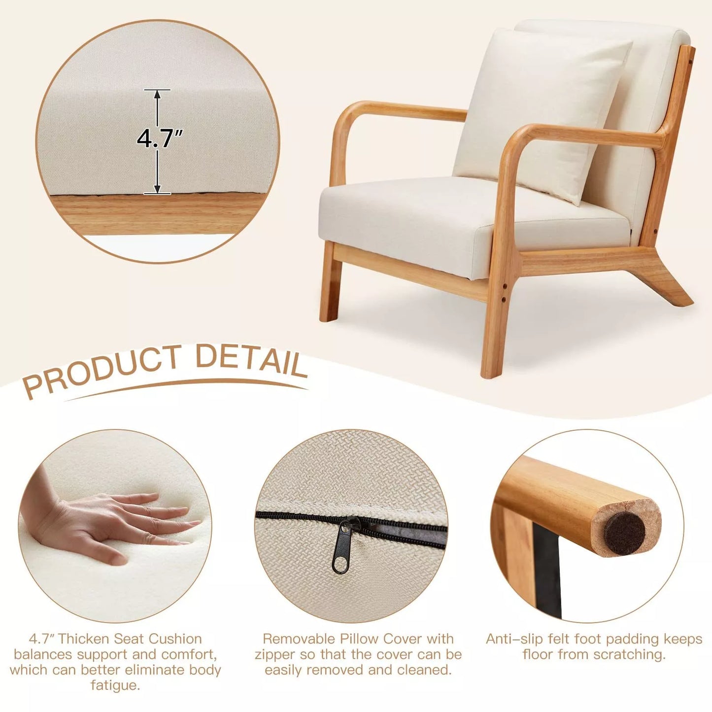Frazer Linen Mid Century Accent Armchair
