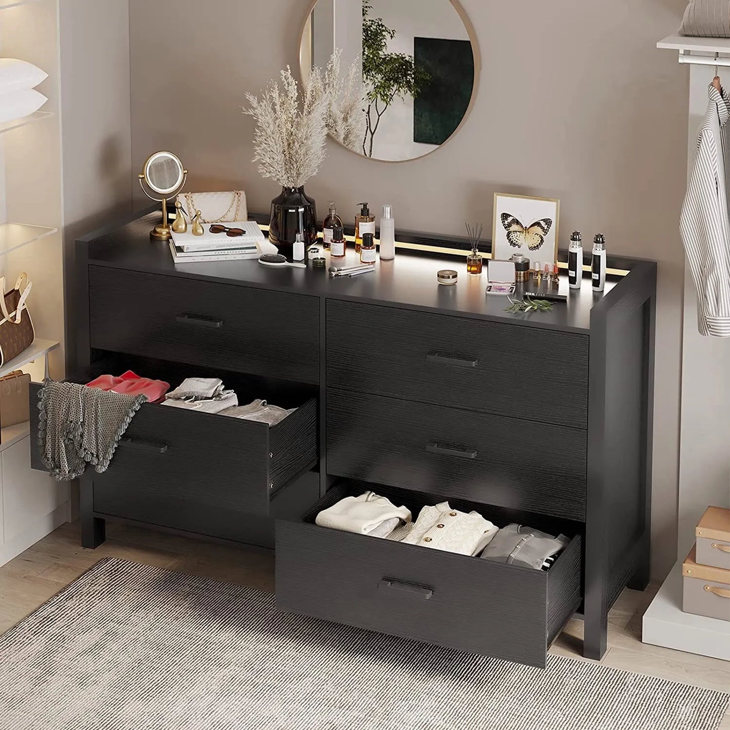 LED Modern 6 Drawer Chest Dresser