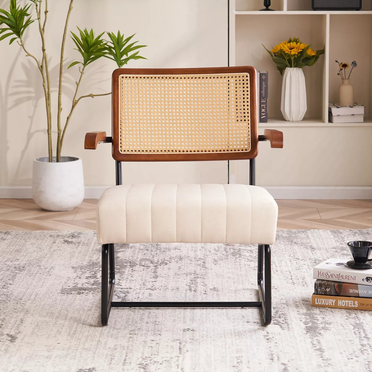 Fatma Rattan Velvet Accent Armchair