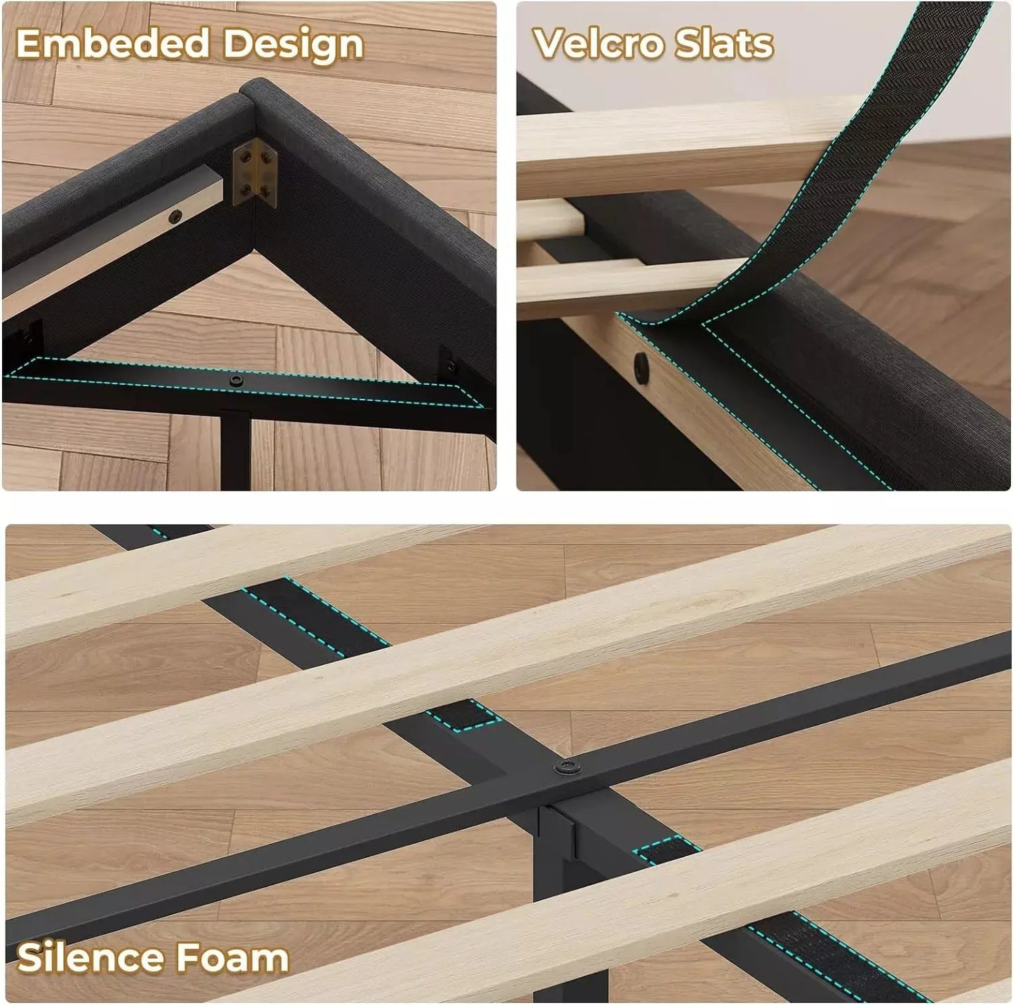 King Size Linen Floating Bed With Lights Canva Home