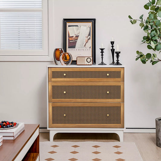 Erika Rattan Small White 3 Drawer Chest Dresser