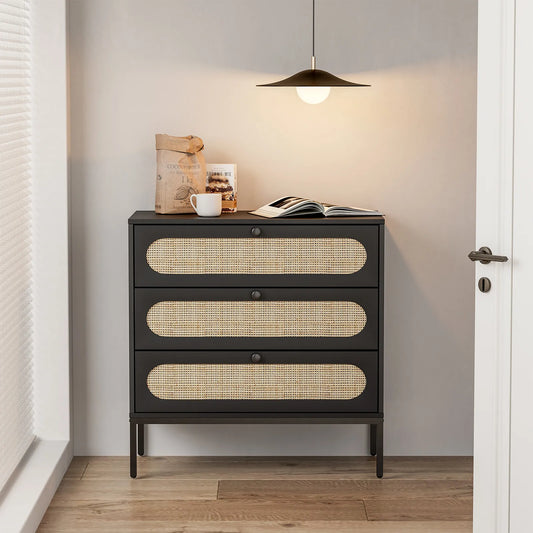 Alys Rattan Black Small 3 Drawer Chest Dresser