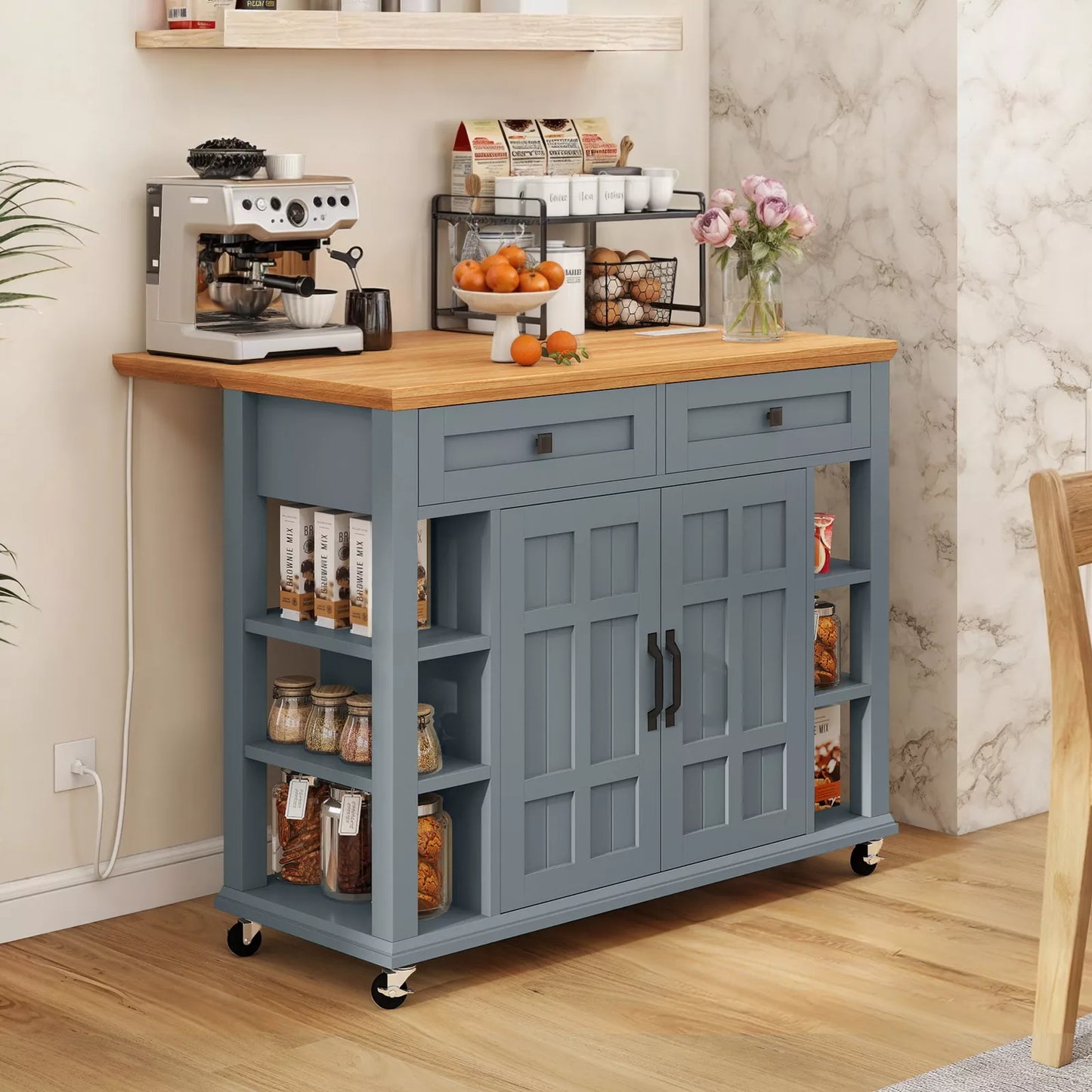 Max Rolling Drop Leaf Kitchen Island Cart