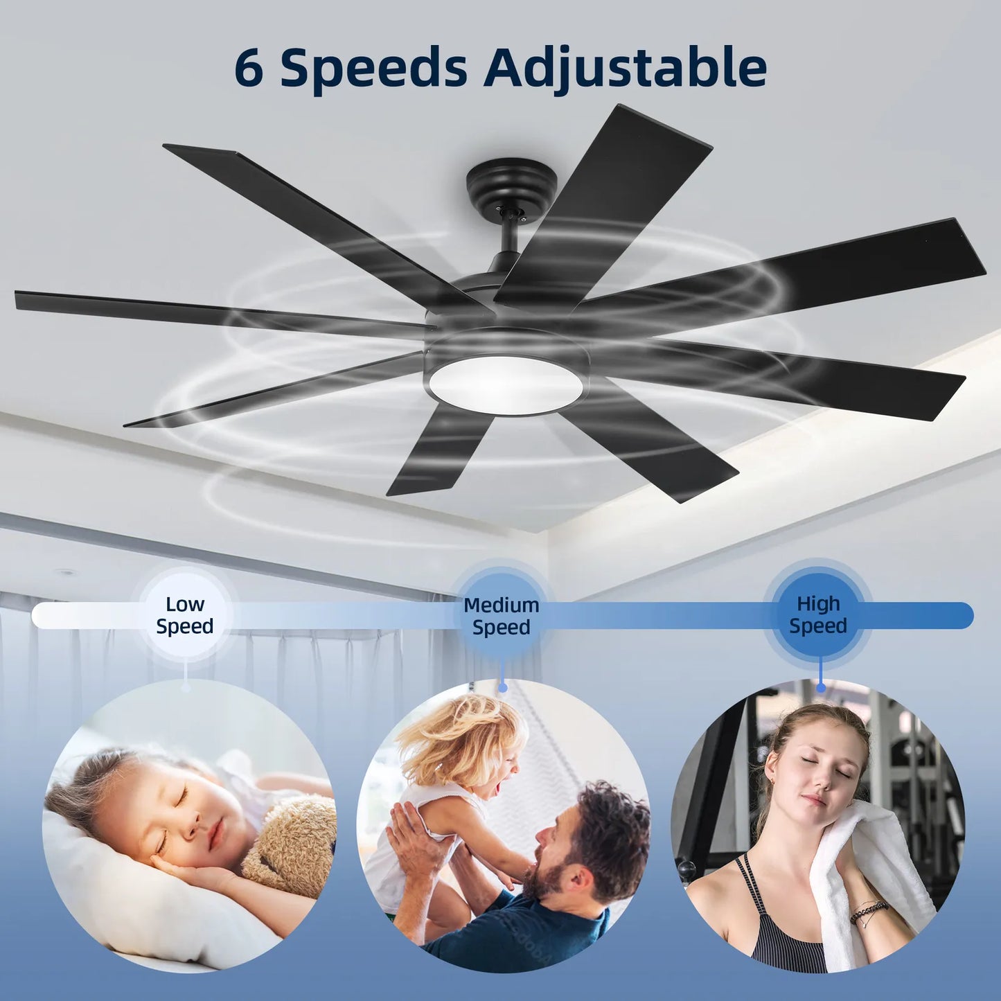 Black Modern Ceiling Fan With Light & Remote