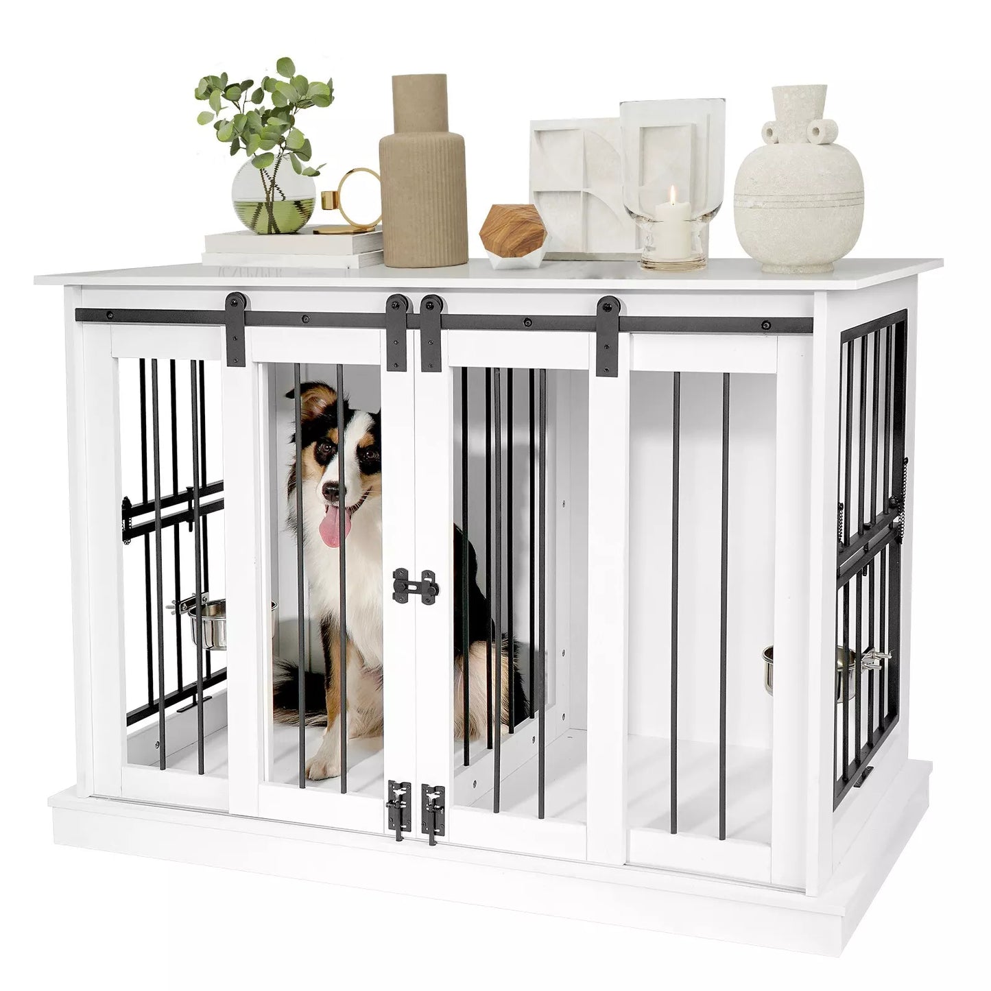 47.2" Cayden Large Dog Crates Furniture With Bowl