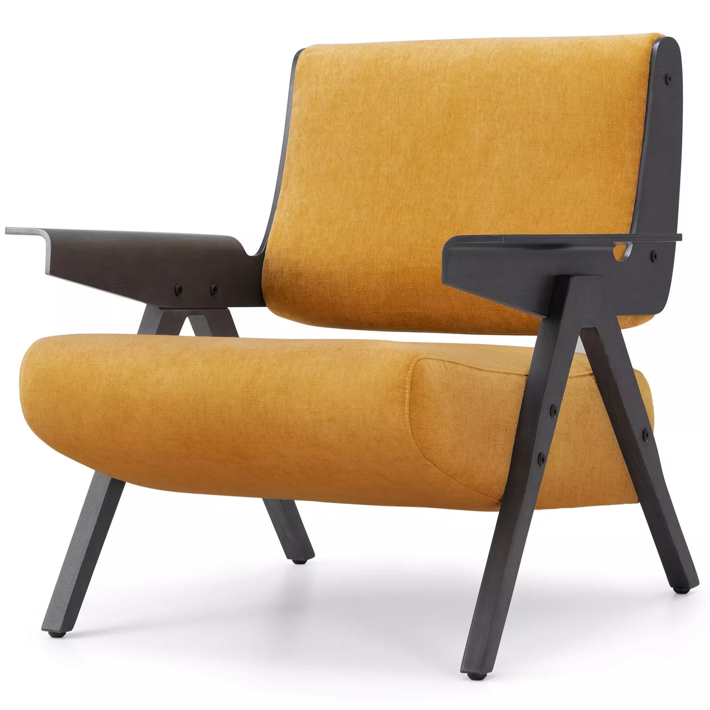 Yellow Fabric Mid Century Accent Armchair