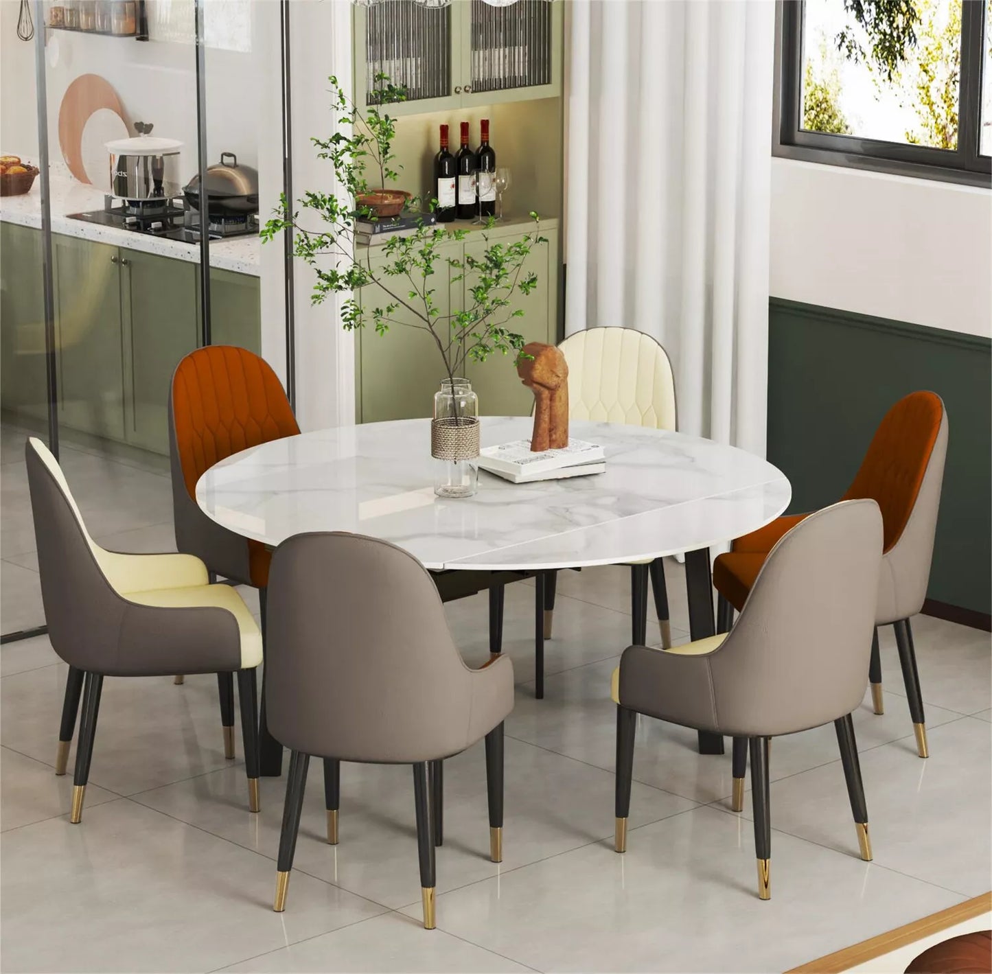 Caspar Marble Round Extendable Dining Table For 6