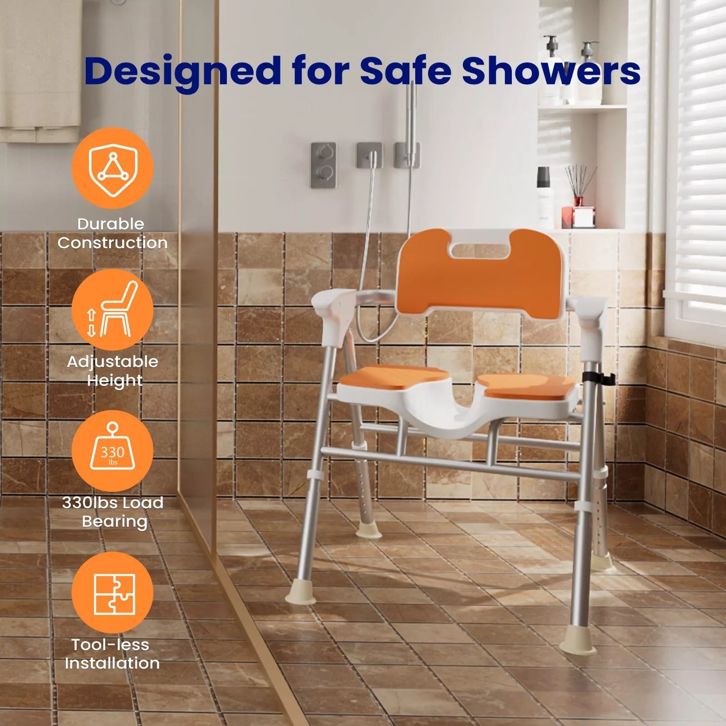 Elderly Foldable Shower Chair With Arms