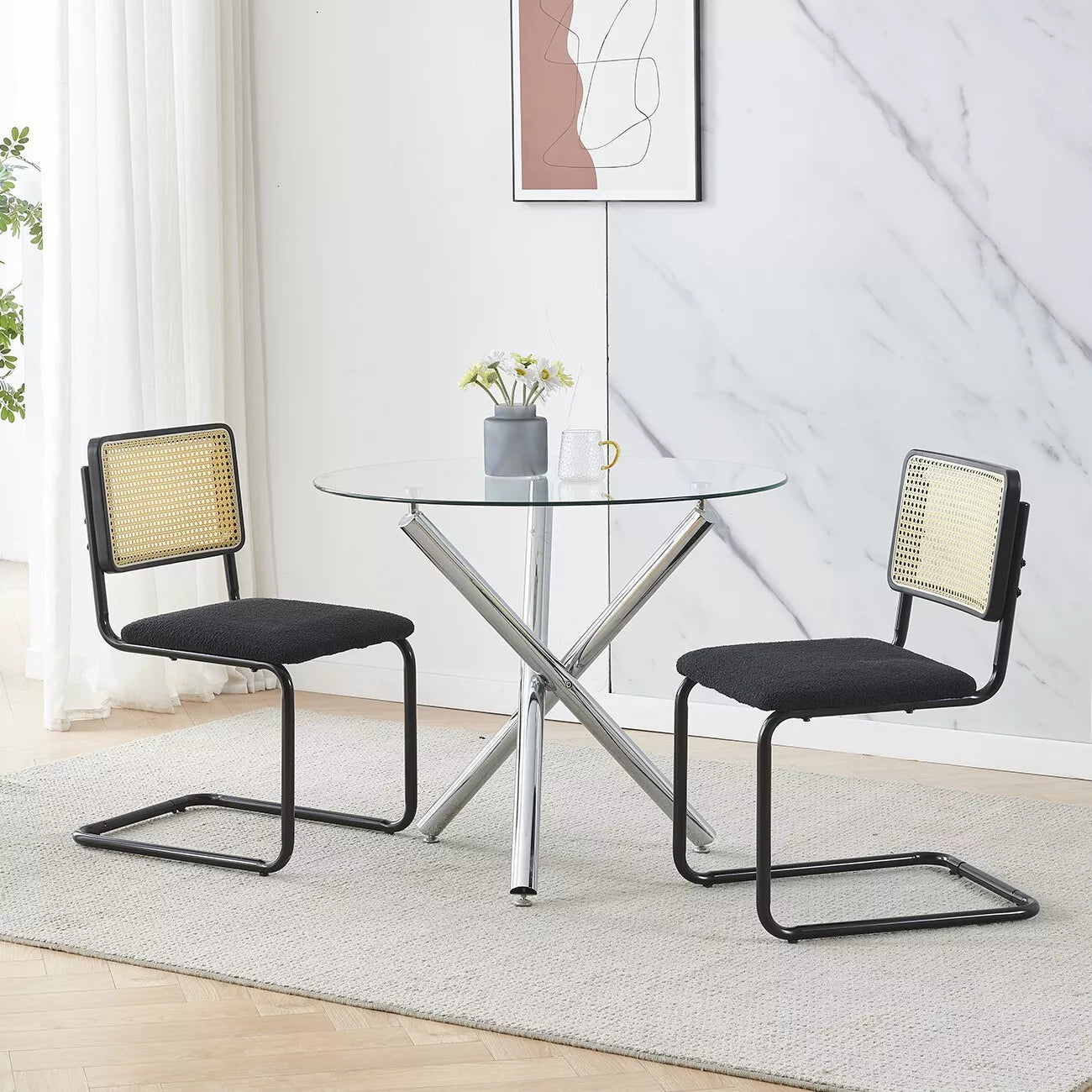 Black Mid Century Rattan Dining Chair (Set of 2)