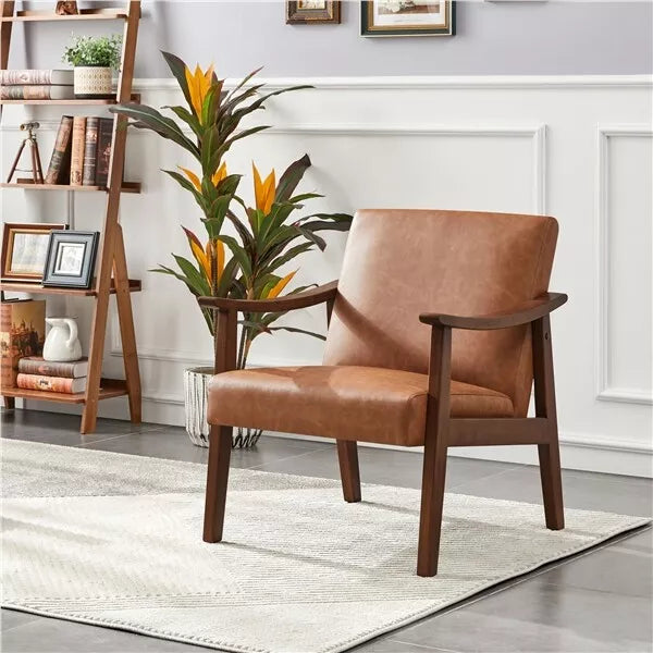 Nia Leather Mid Century Accent Armchair
