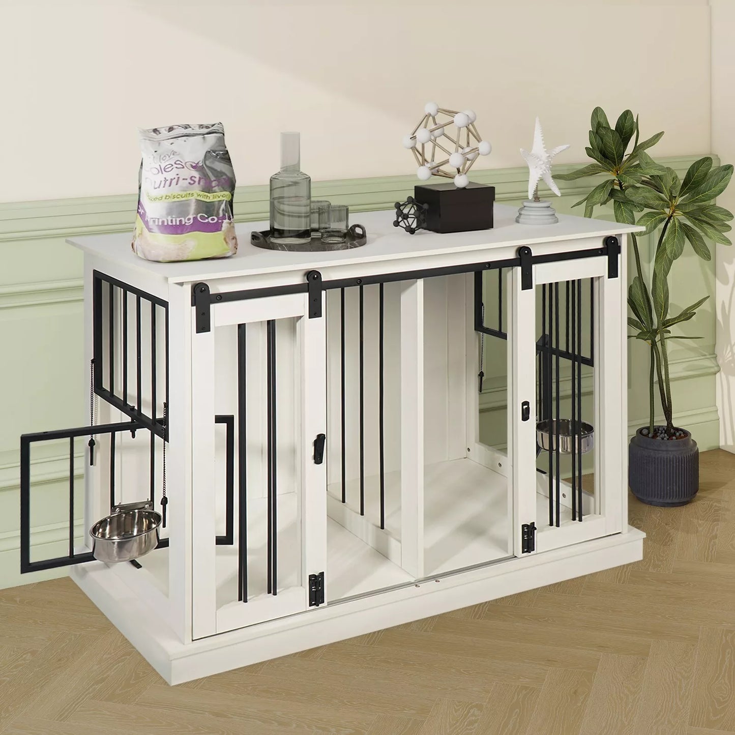 47.2" Cayden Large Dog Crates Furniture With Bowl