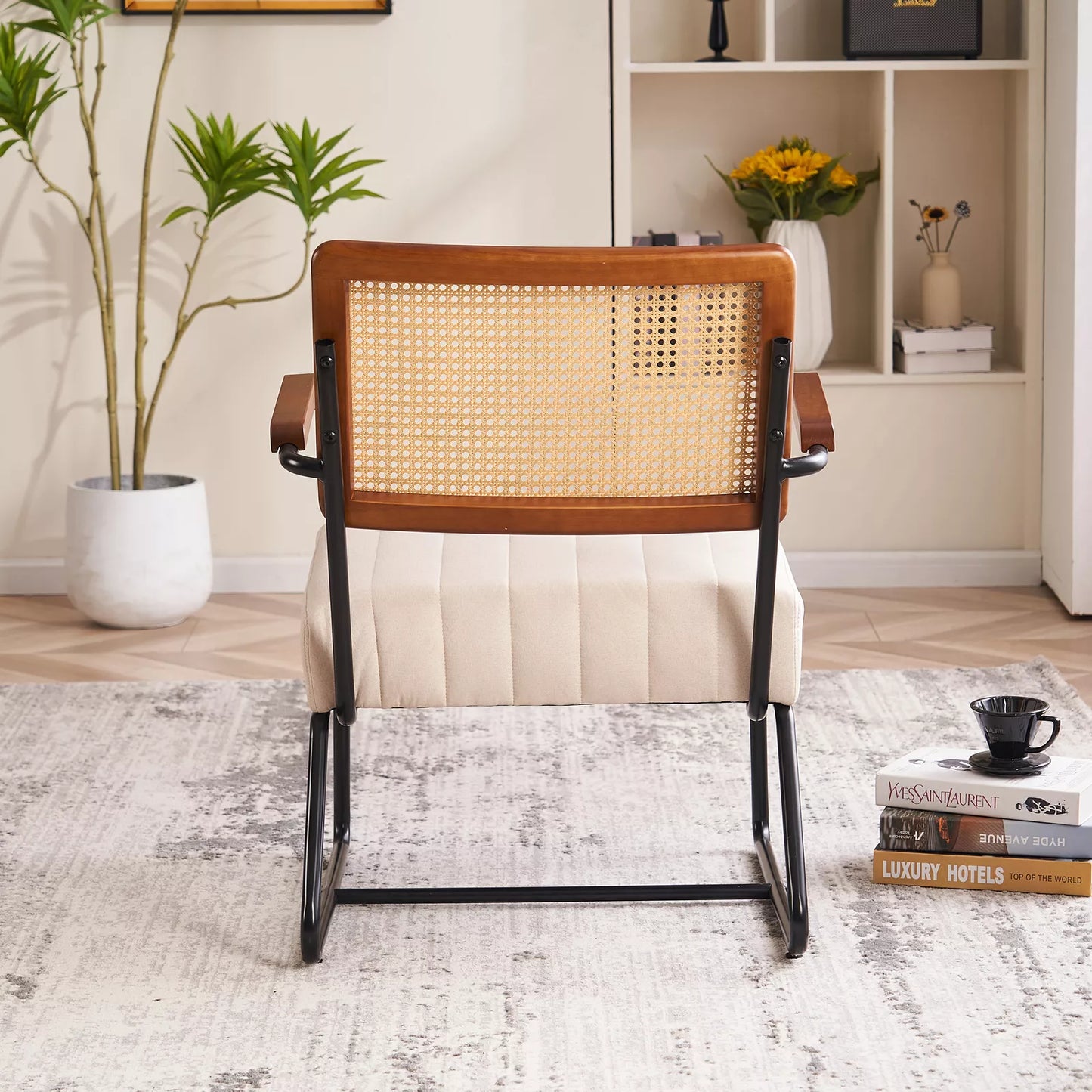 Fatma Rattan Velvet Accent Armchair