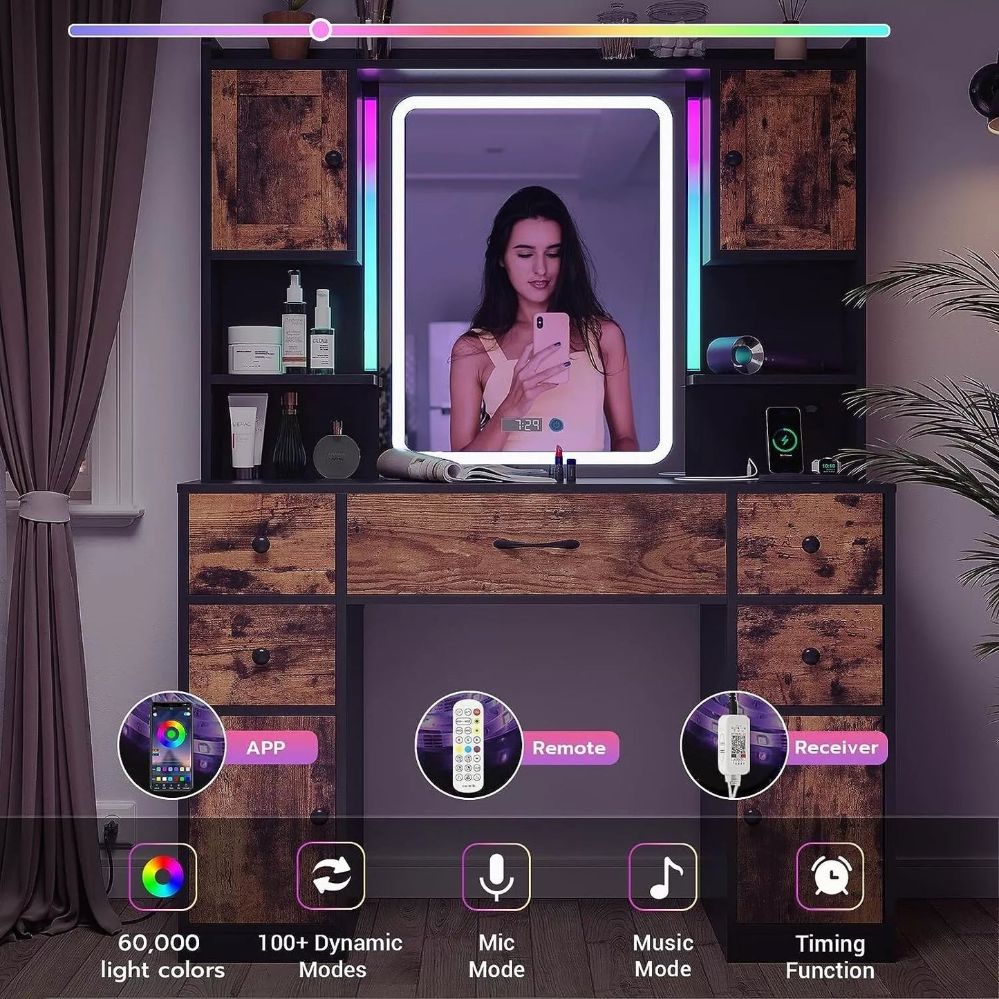 Arman Vanity Makeup Desk w/ Mirror & Lights Canva Home