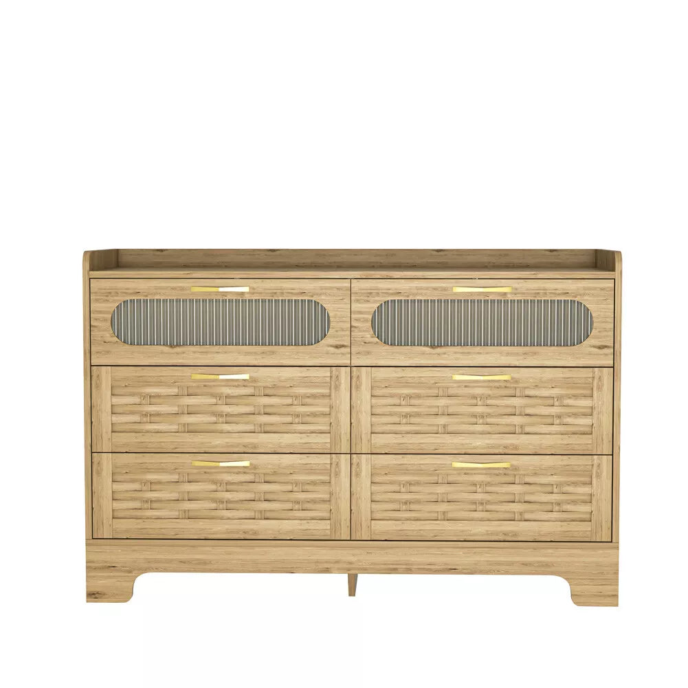 Aqsa Rattan Wide 6 Drawer Chest Dresser