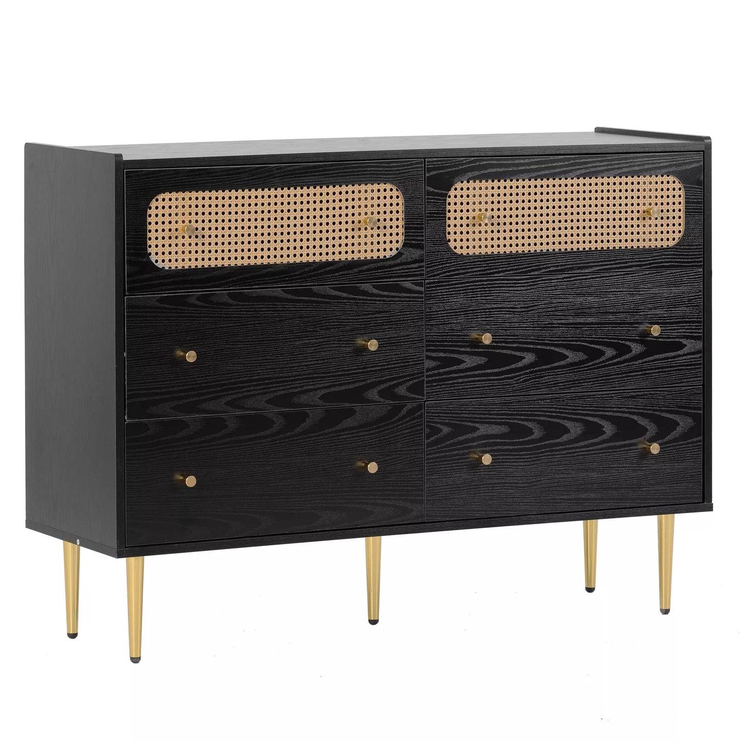 Ela Rattan Black 6 Drawer Chest Dresser