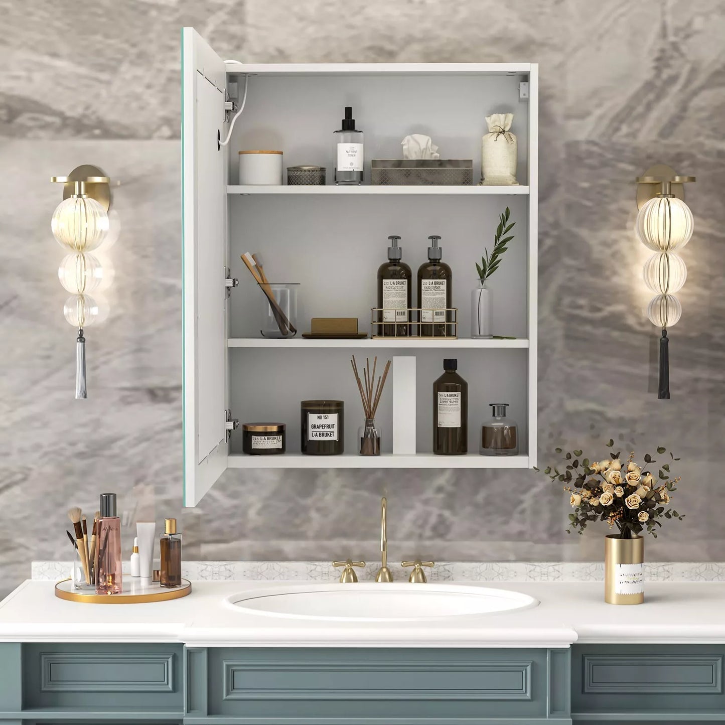 24" Mirrored Lighted Medicine Cabinet