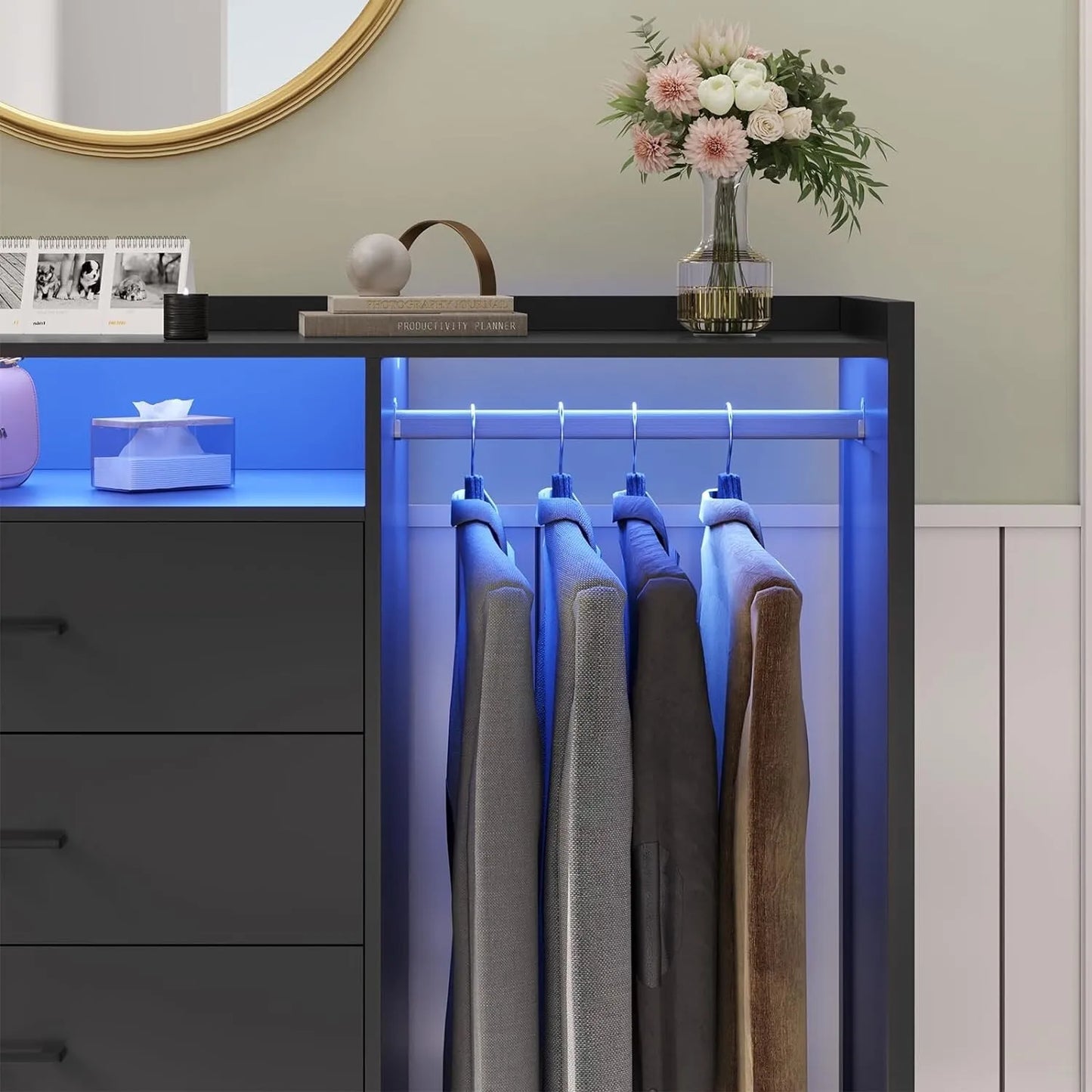 LED Black Modern 4 Drawer Chest Dresser