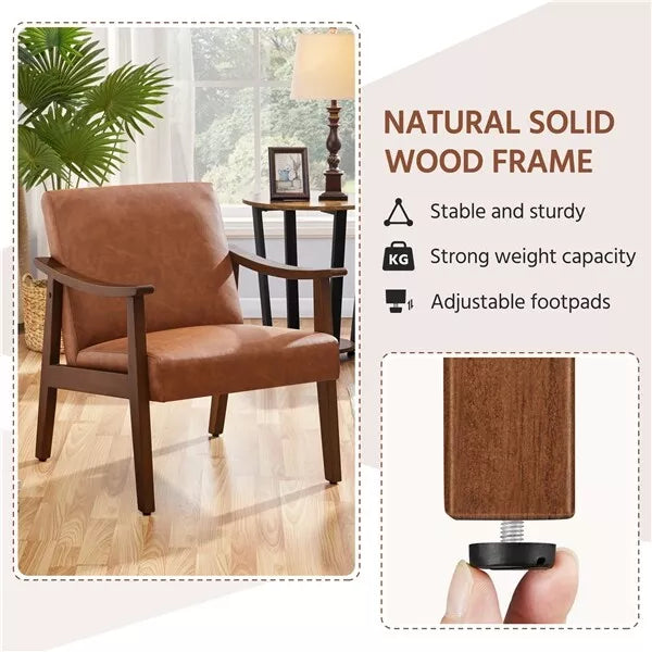 Nia Leather Mid Century Accent Armchair