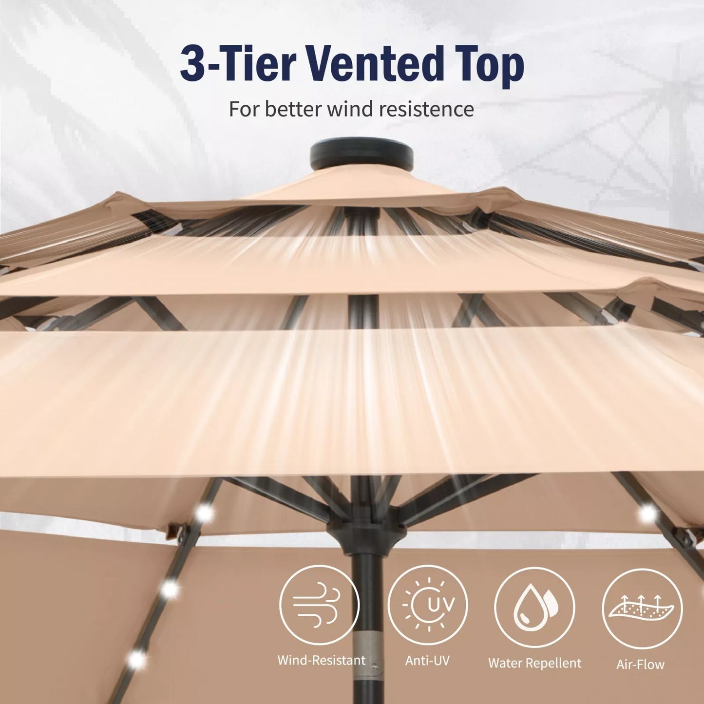 10FT Outdoor Patio Large Umbrella With Light